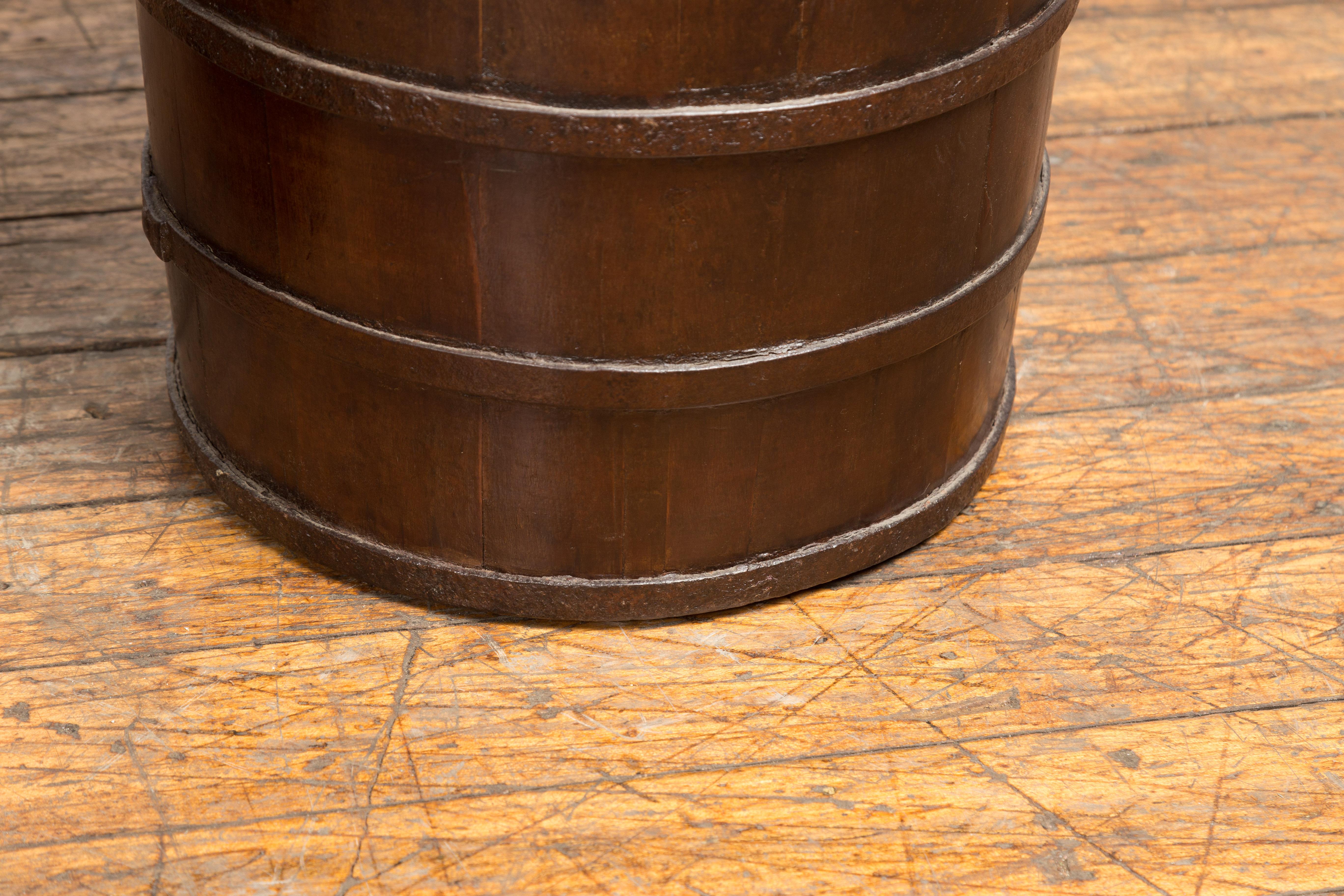 19th Century Chinese Wooden Well Buckets with Dark Brown Lacquer, Sold Each For Sale 4