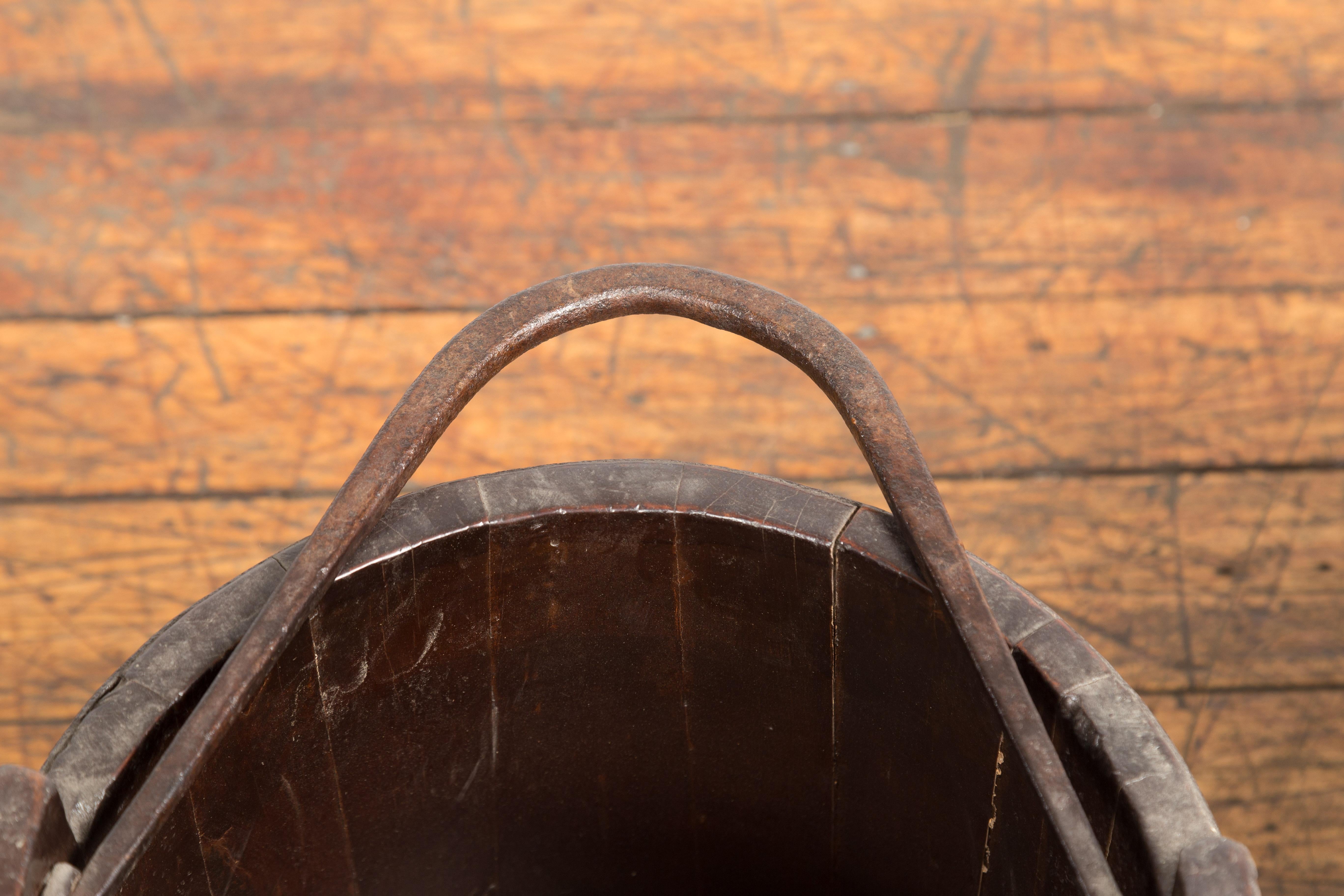 Qing 19th Century Chinese Wooden Well Buckets with Dark Brown Lacquer, Sold Each For Sale