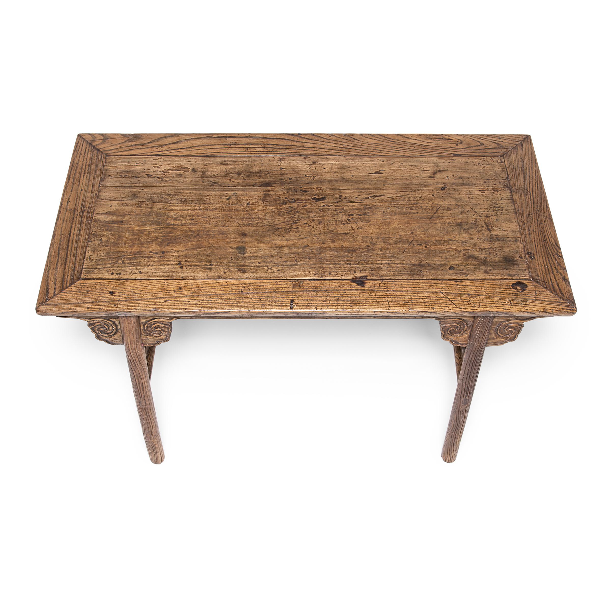 19th Century Chinese Writing Table with Cloud Spandrels, c. 1850 For Sale