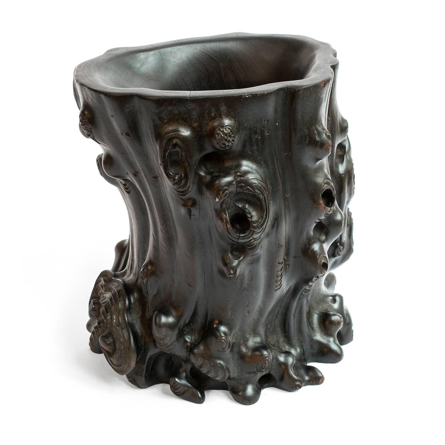 Qing pot à pinceau Zitan chinois du 19ème siècle