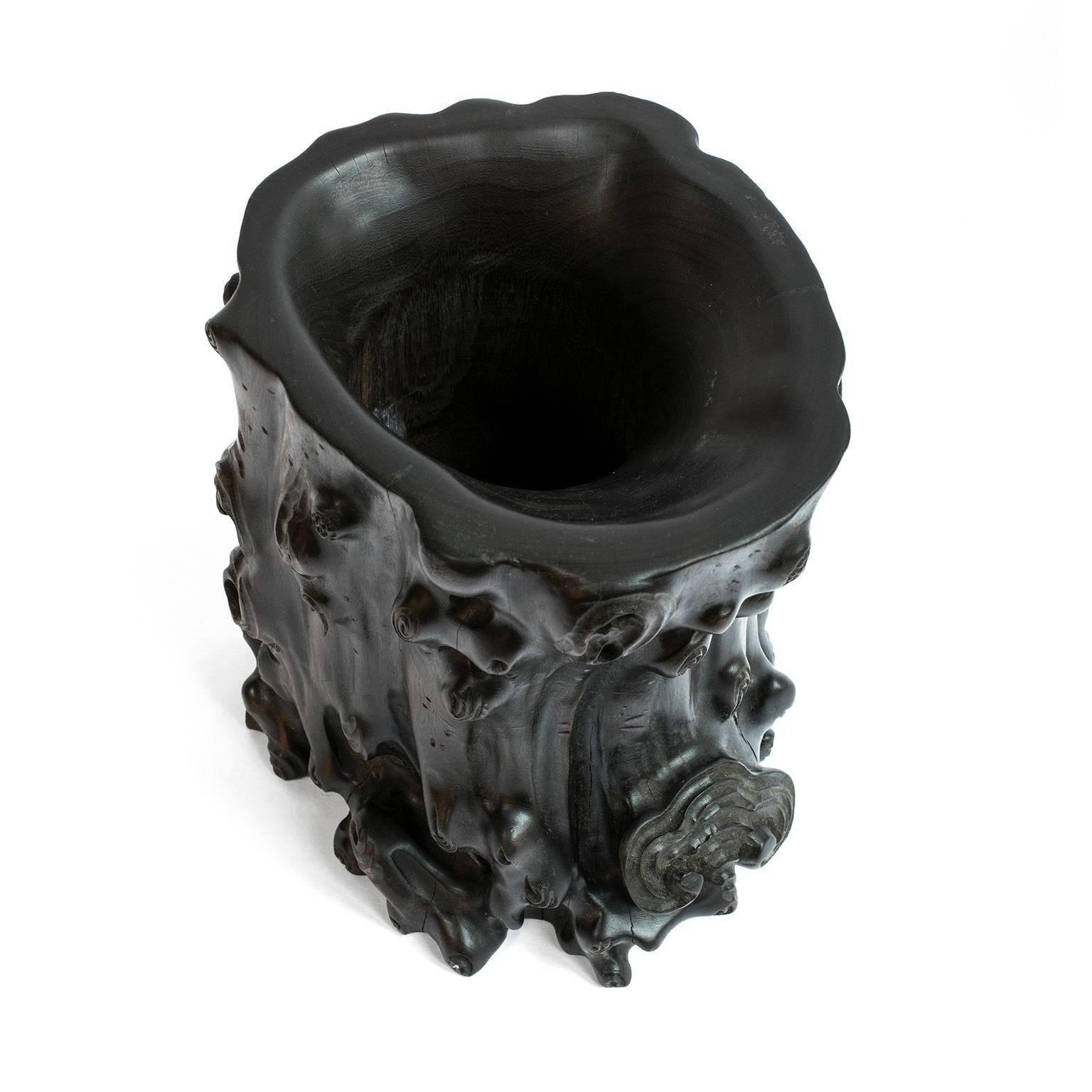 Chinois pot à pinceau Zitan chinois du 19ème siècle
