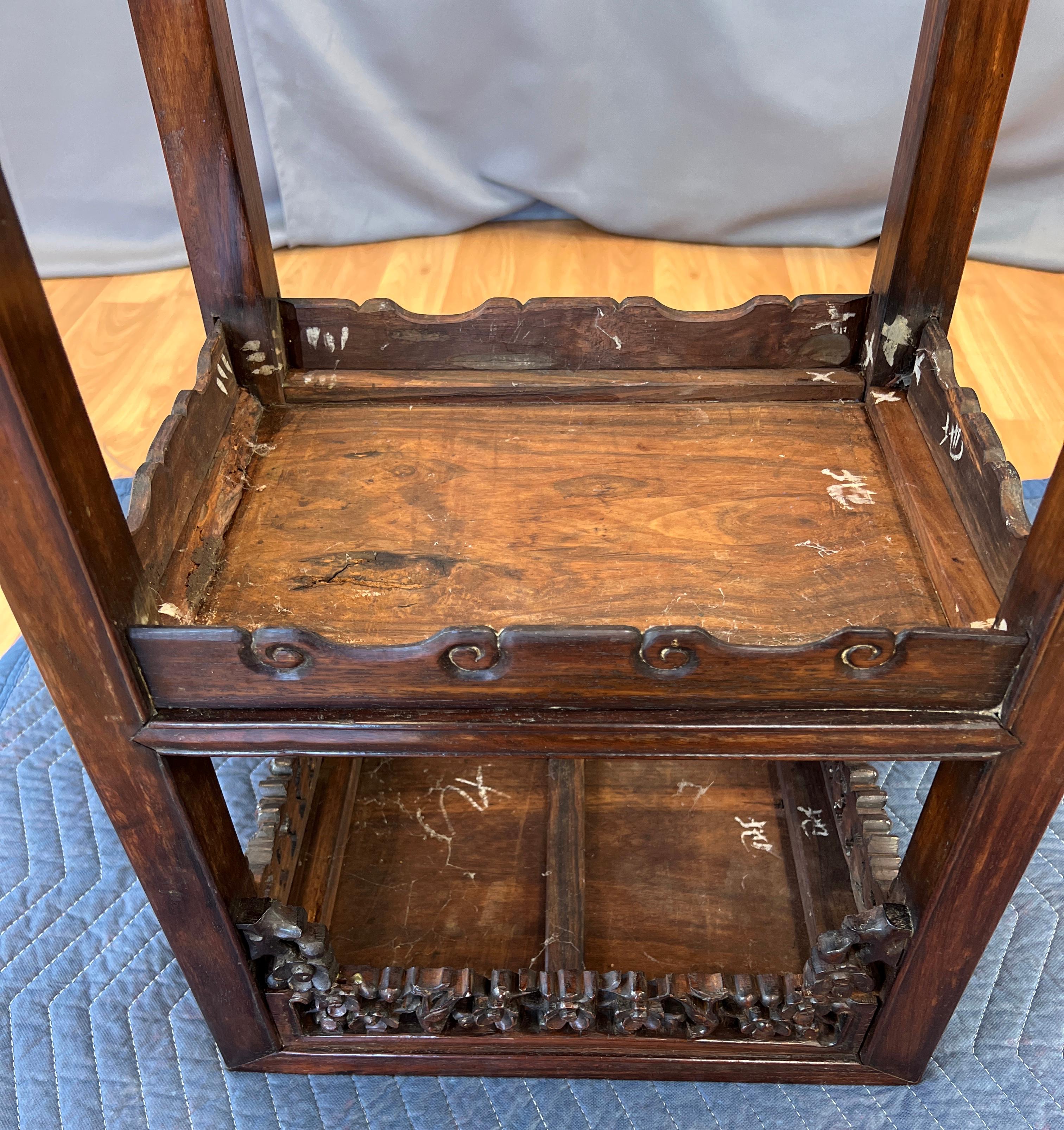  19th Century Chinese Zitan Wood Tall End Table For Sale 4