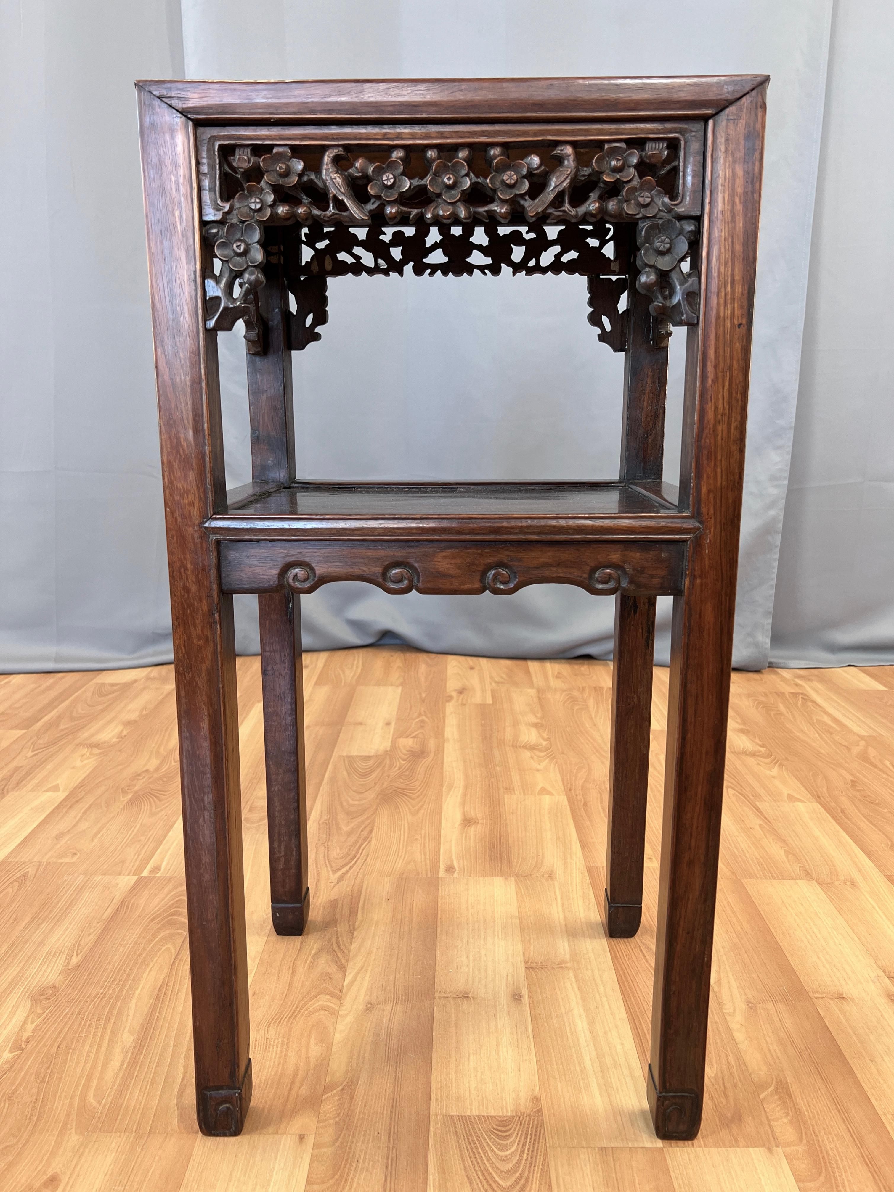 Hand-Carved  19th Century Chinese Zitan Wood Tall End Table For Sale