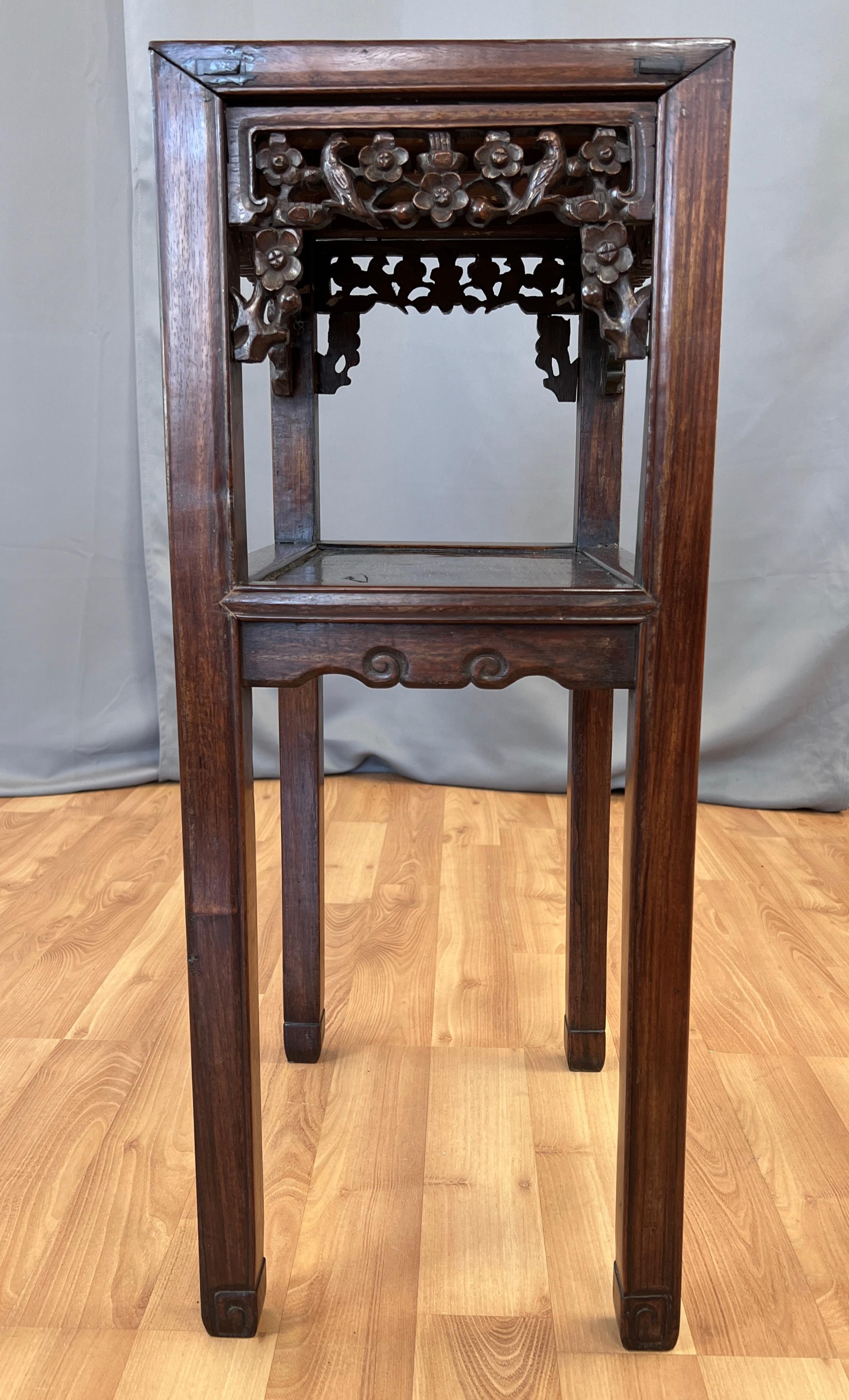 Hand-Carved 19th Century Chinese Zitan Wood Tall End Table For Sale