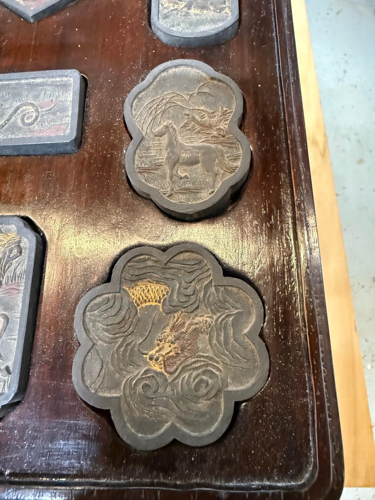 Bois 19th Century Chinese Zodiac Ink Cakes Set of 12 Animals Wooden Presentation Box. en vente