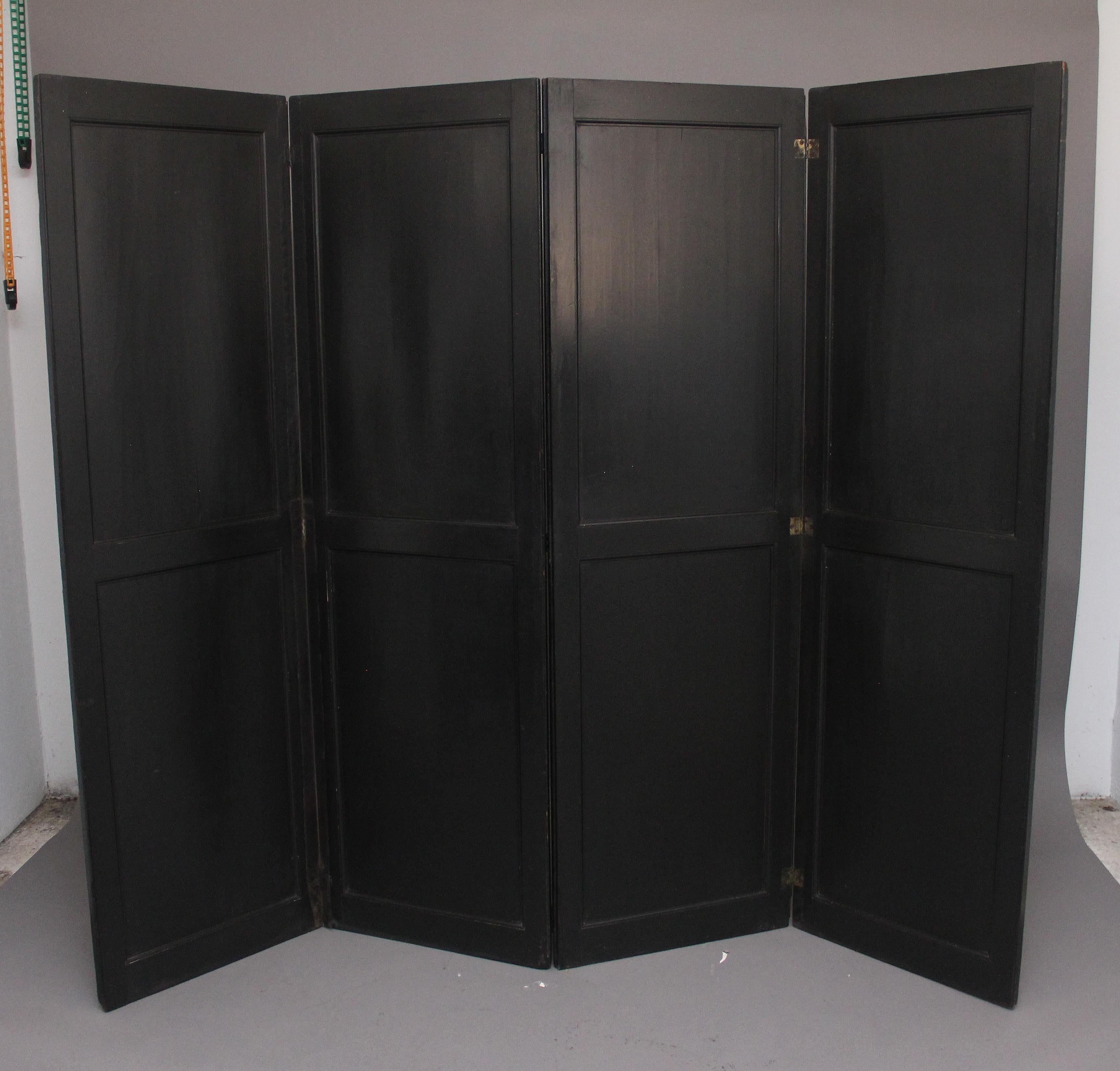 Mid-19th Century 19th Century Chinoiserie and Black Lacquered Four Panel Screen
