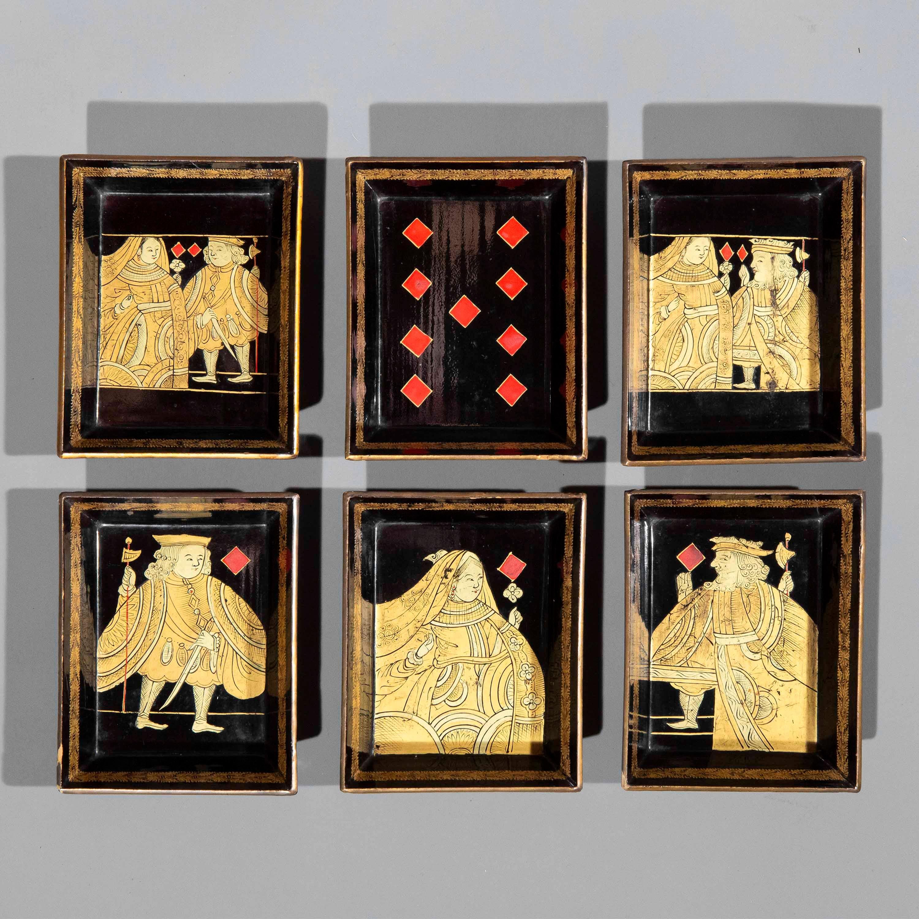 19th Century Chinoiserie Black Lacquer Trays For Sale 8