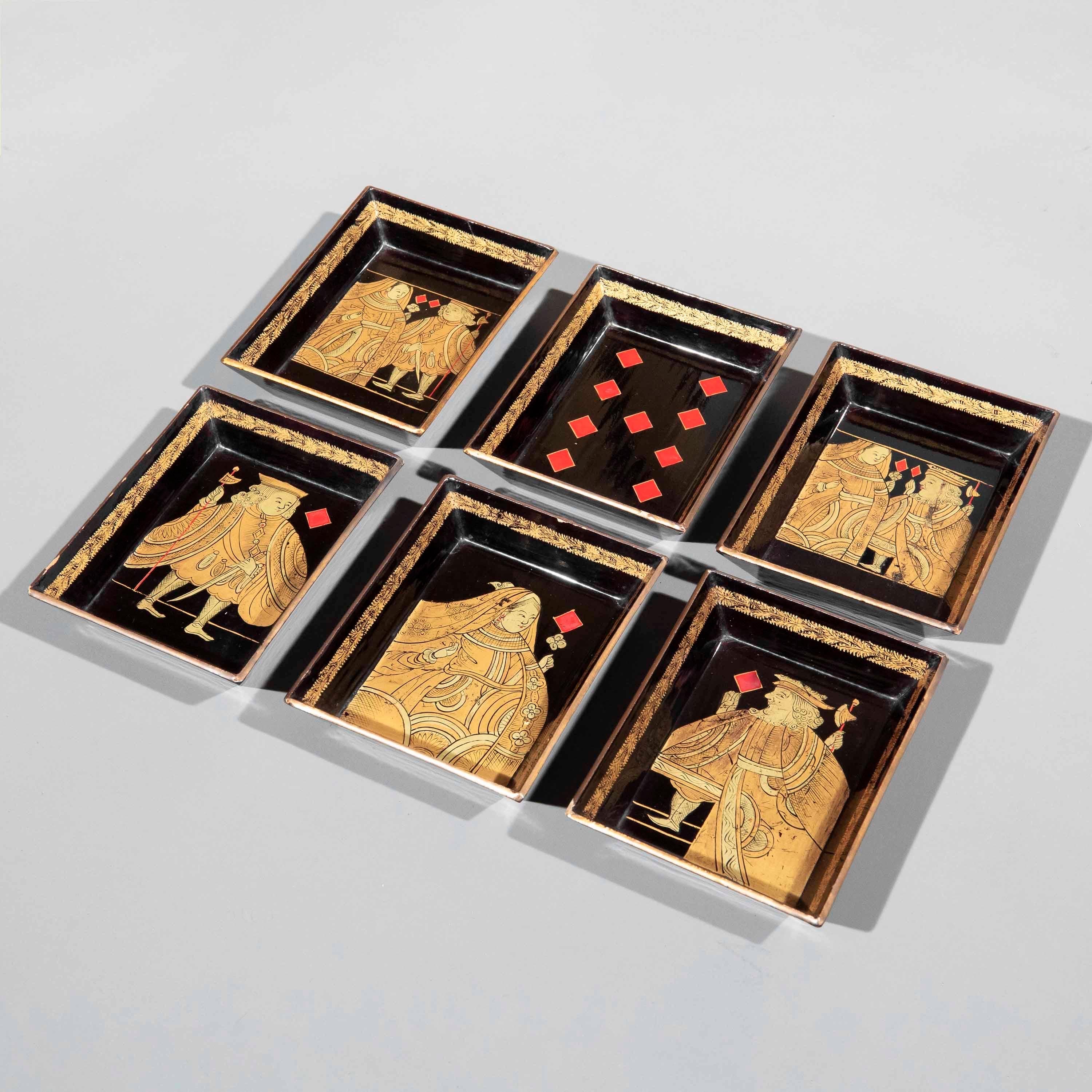 Asian 19th Century Chinoiserie Black Lacquer Trays For Sale