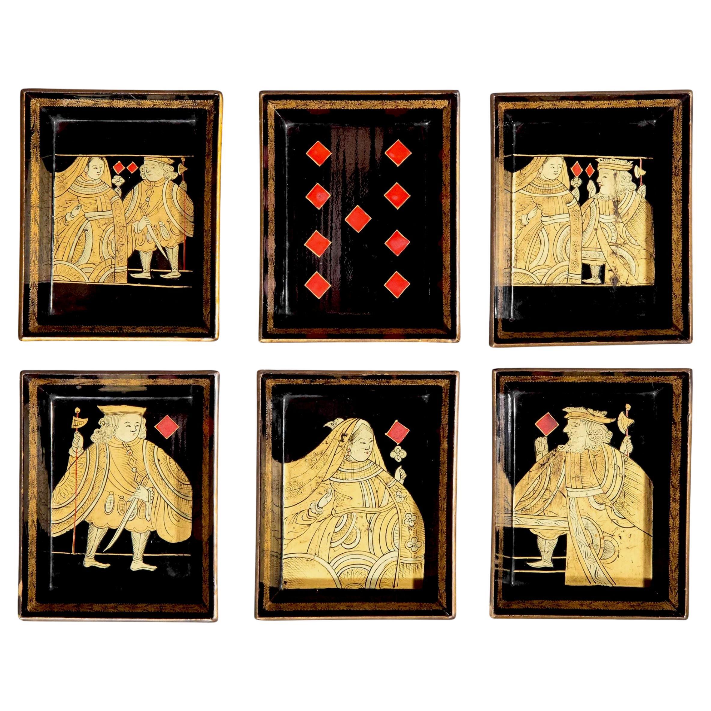 19th Century Chinoiserie Black Lacquer Trays For Sale