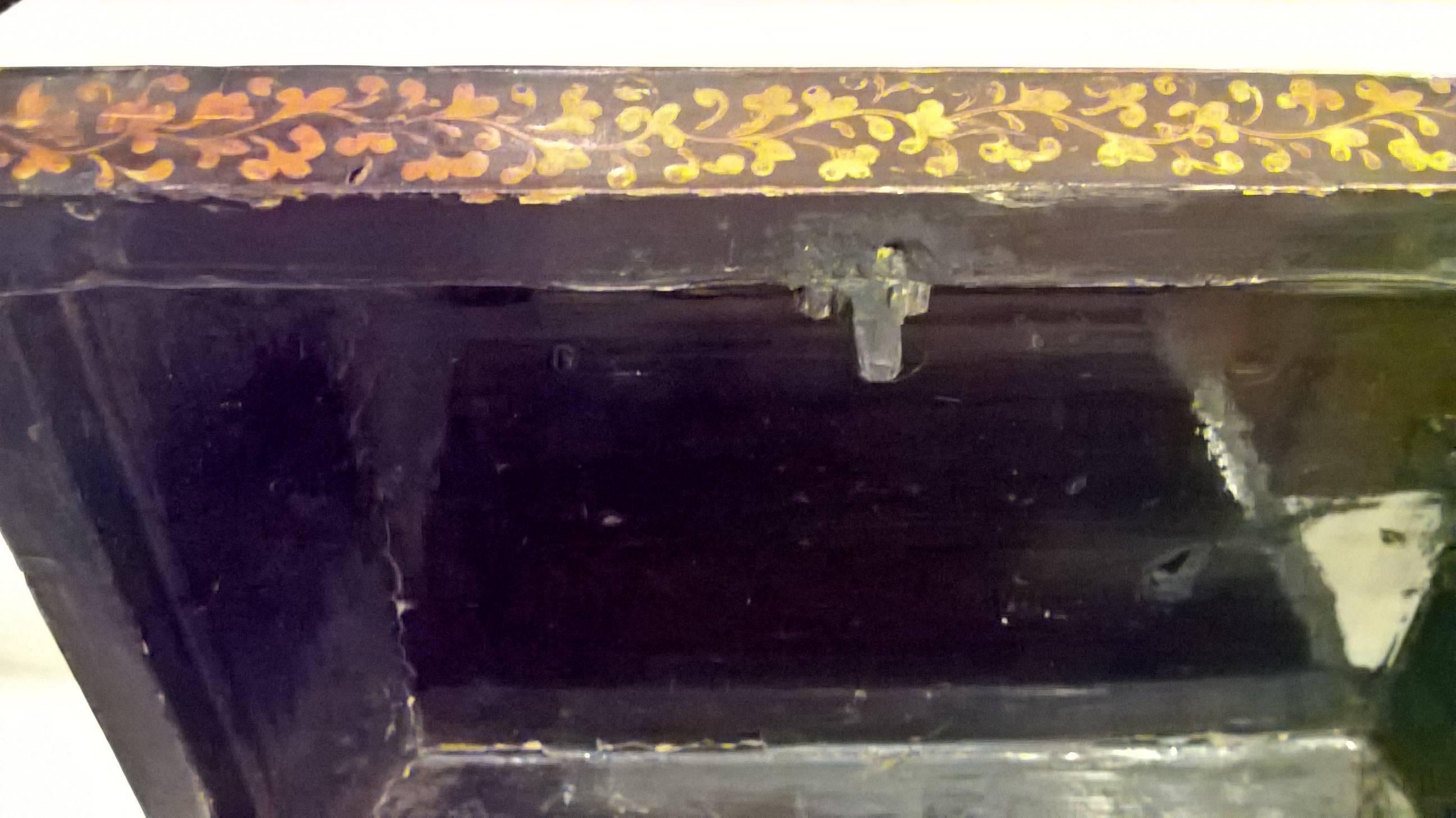19th Century English Chinoiserie Black Gilt and Lacquered Chest 7
