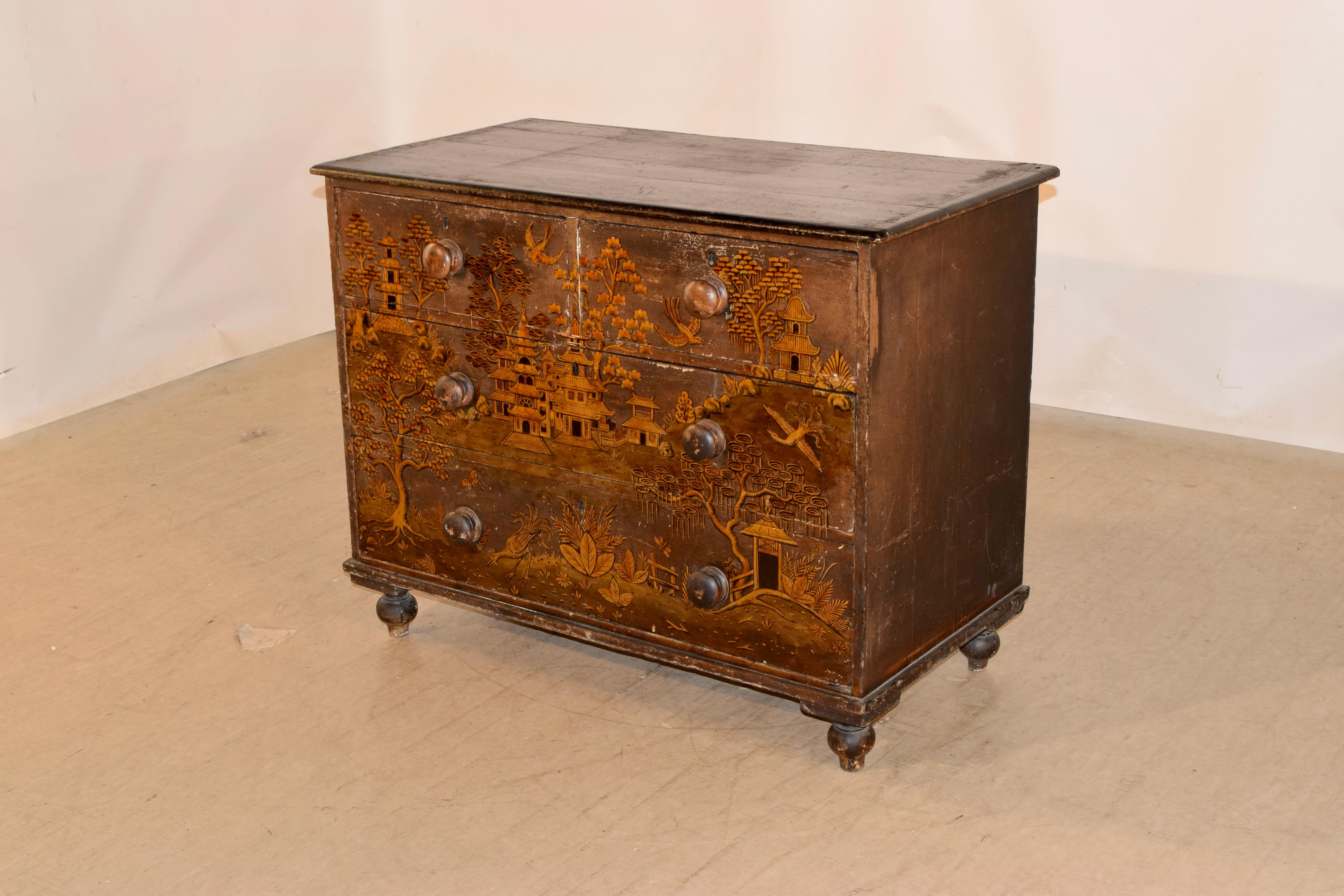 Hand-Painted 19th Century Chinoiserie Chest of Drawers