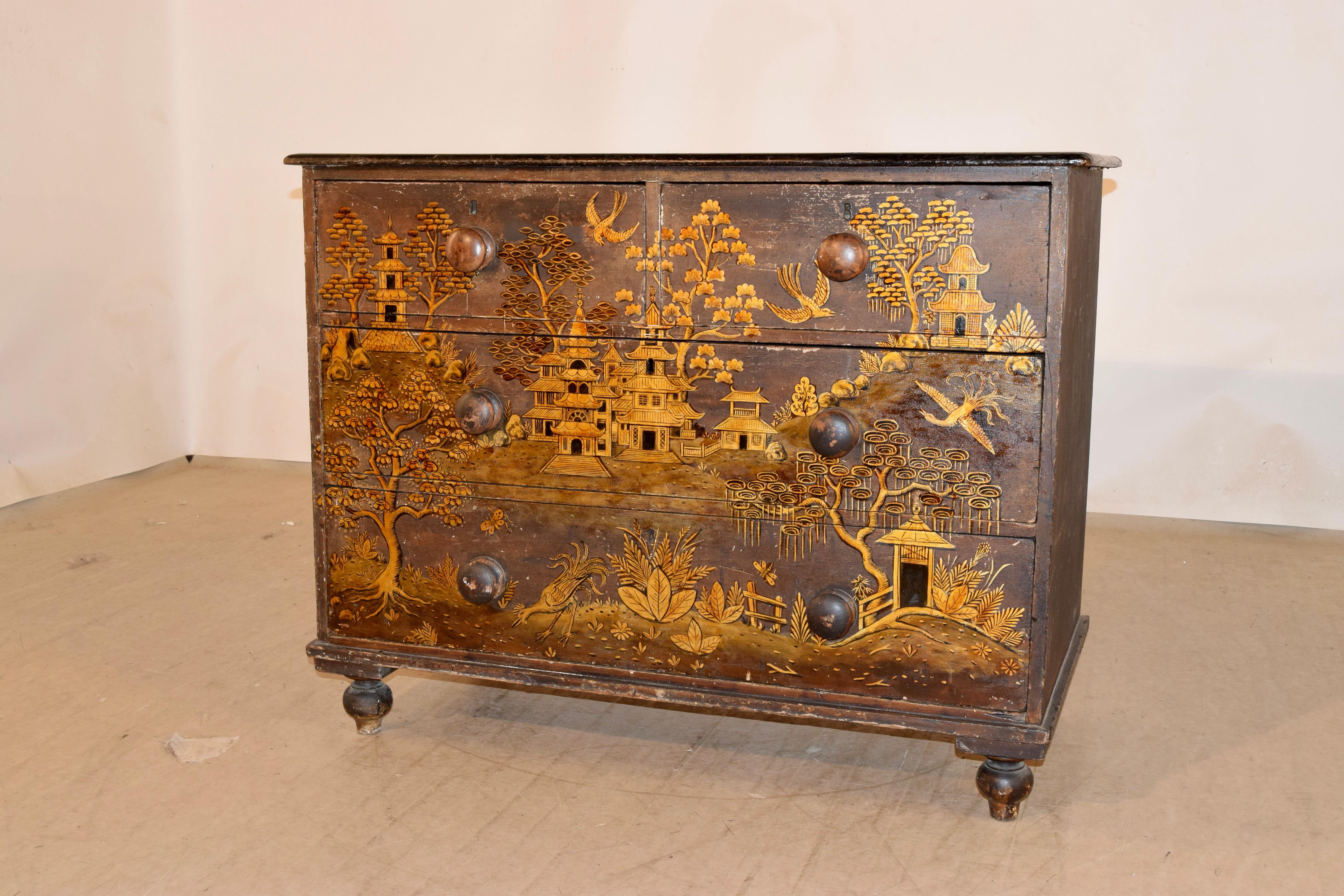 Pine 19th Century Chinoiserie Chest of Drawers