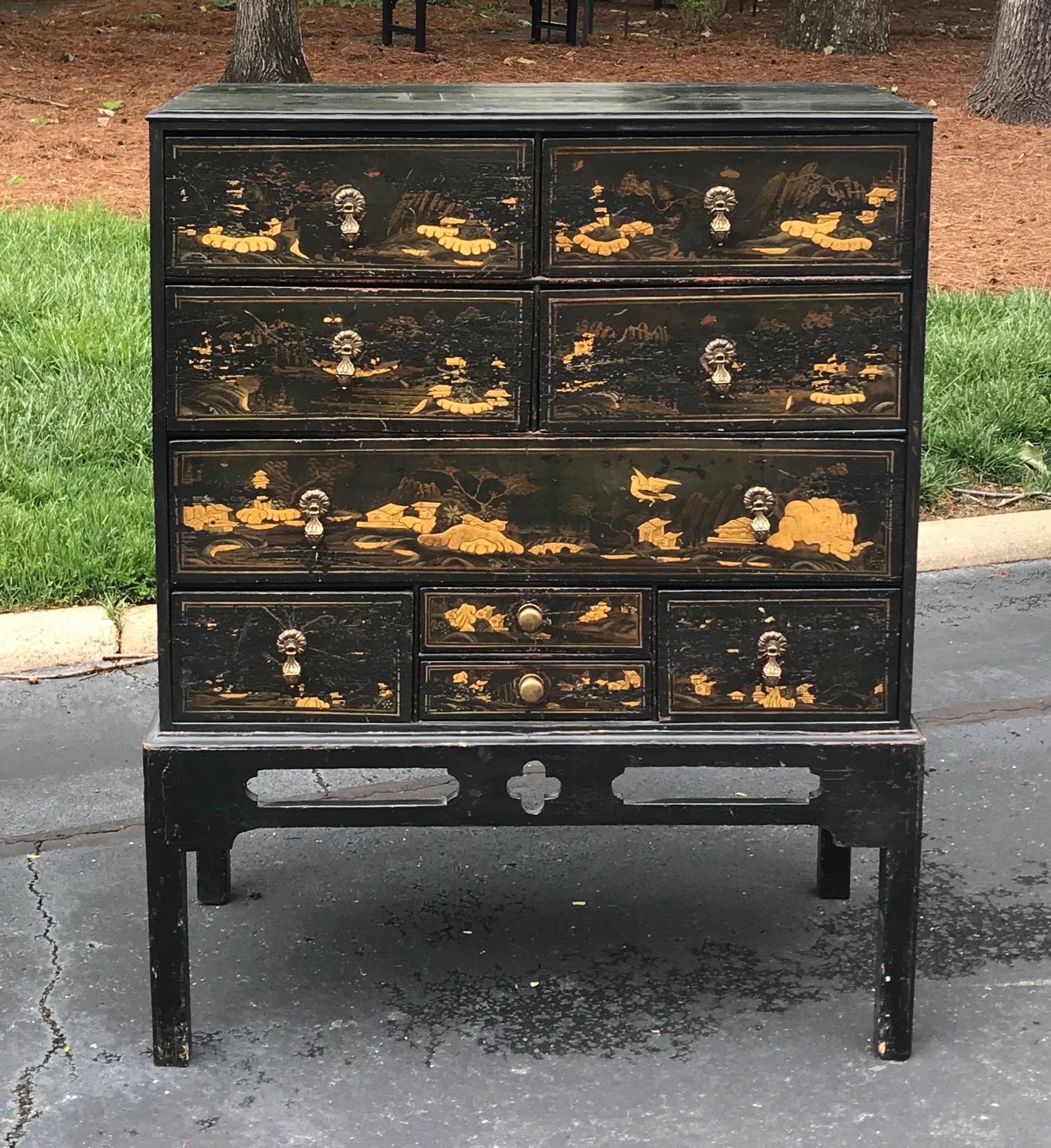 English 19th Century Chinoiserie Chest on Stand