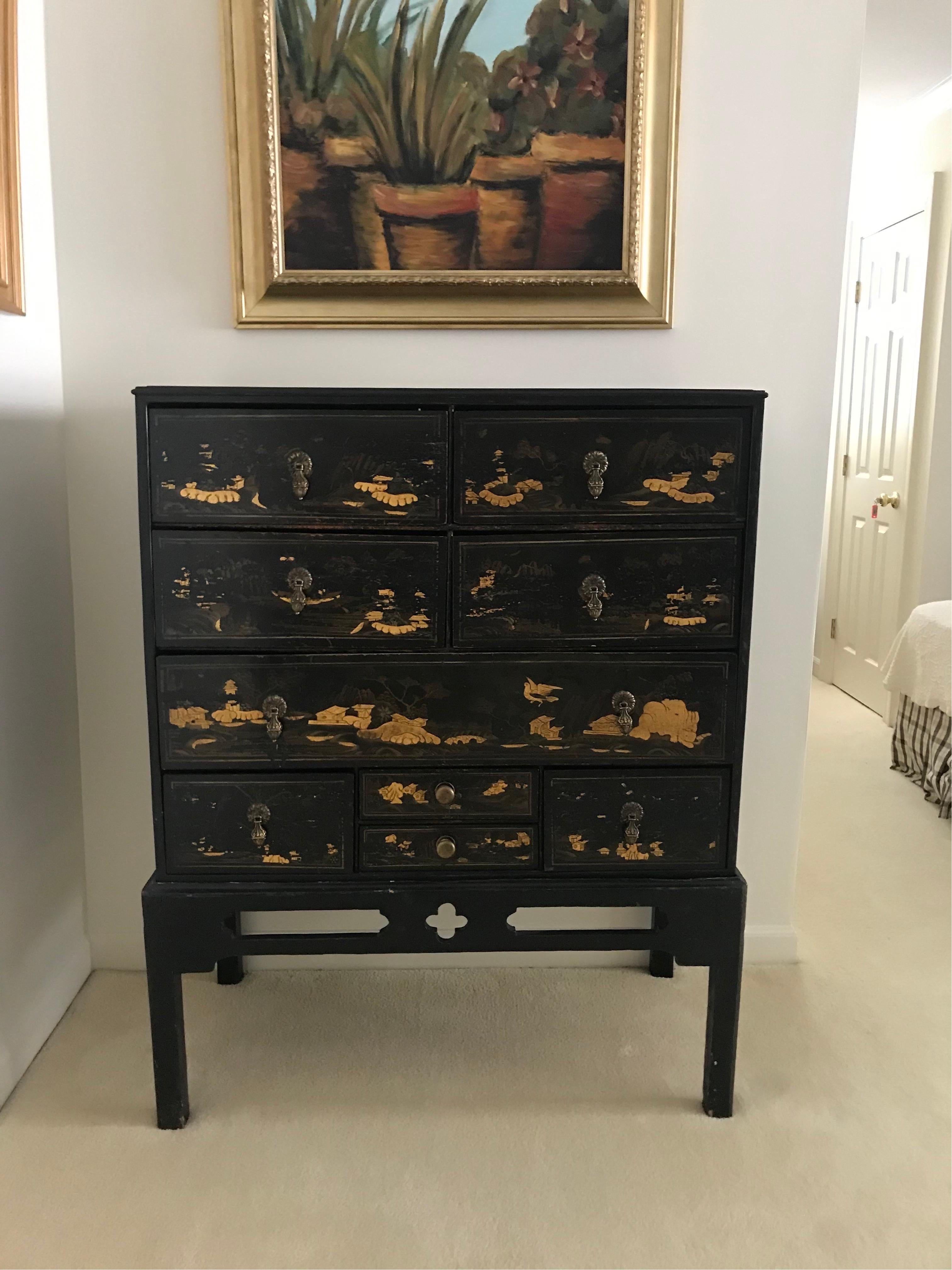 Wood 19th Century Chinoiserie Chest on Stand