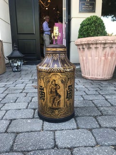 19th Century Chinoiserie Chocolate Colored Tea Tin as Lamp