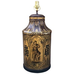 19th Century Chinoiserie Chocolate Colored Tea Tin as Lamp