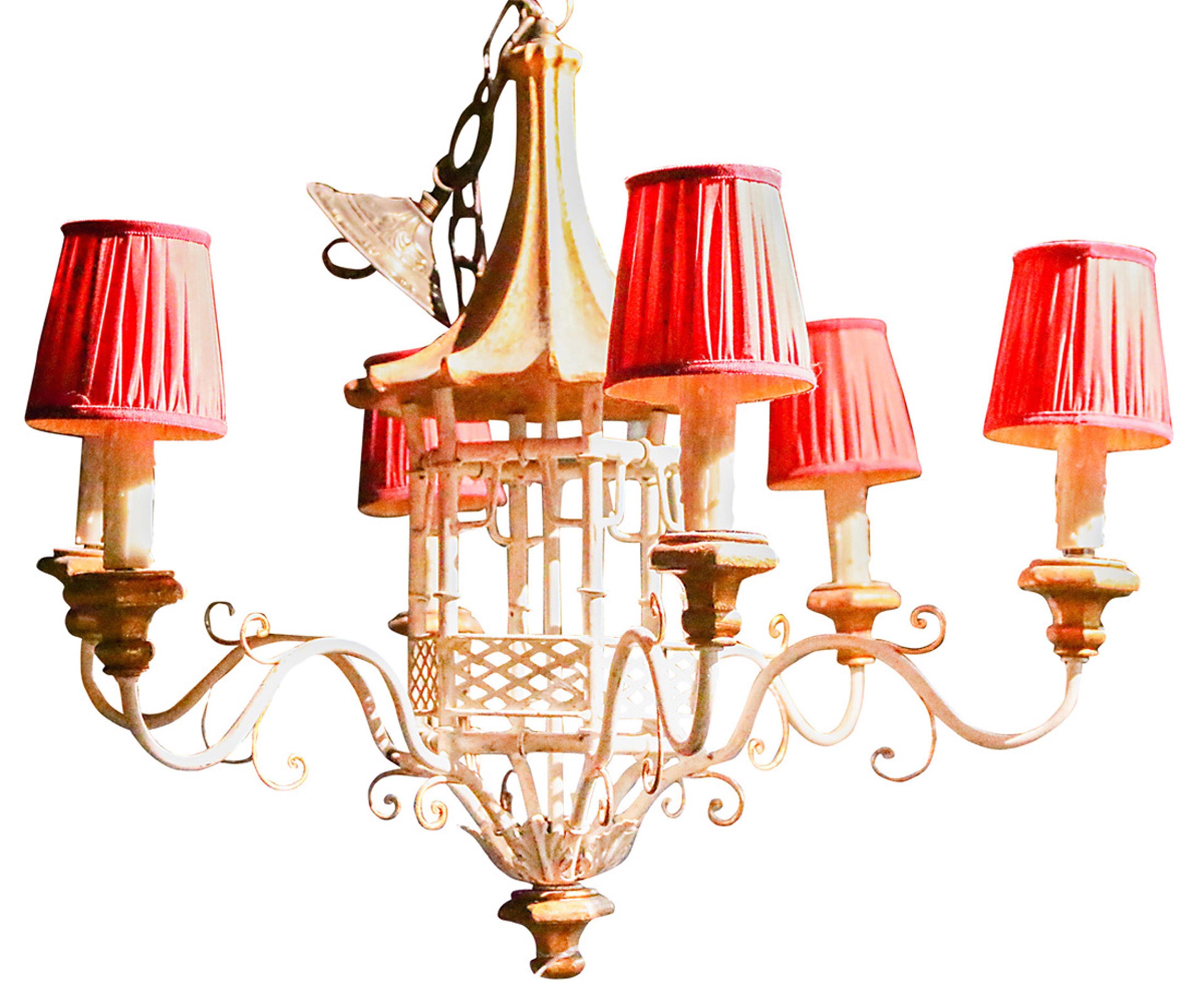 Painted 19th Century Chinoiserie Decorated Chandelier For Sale