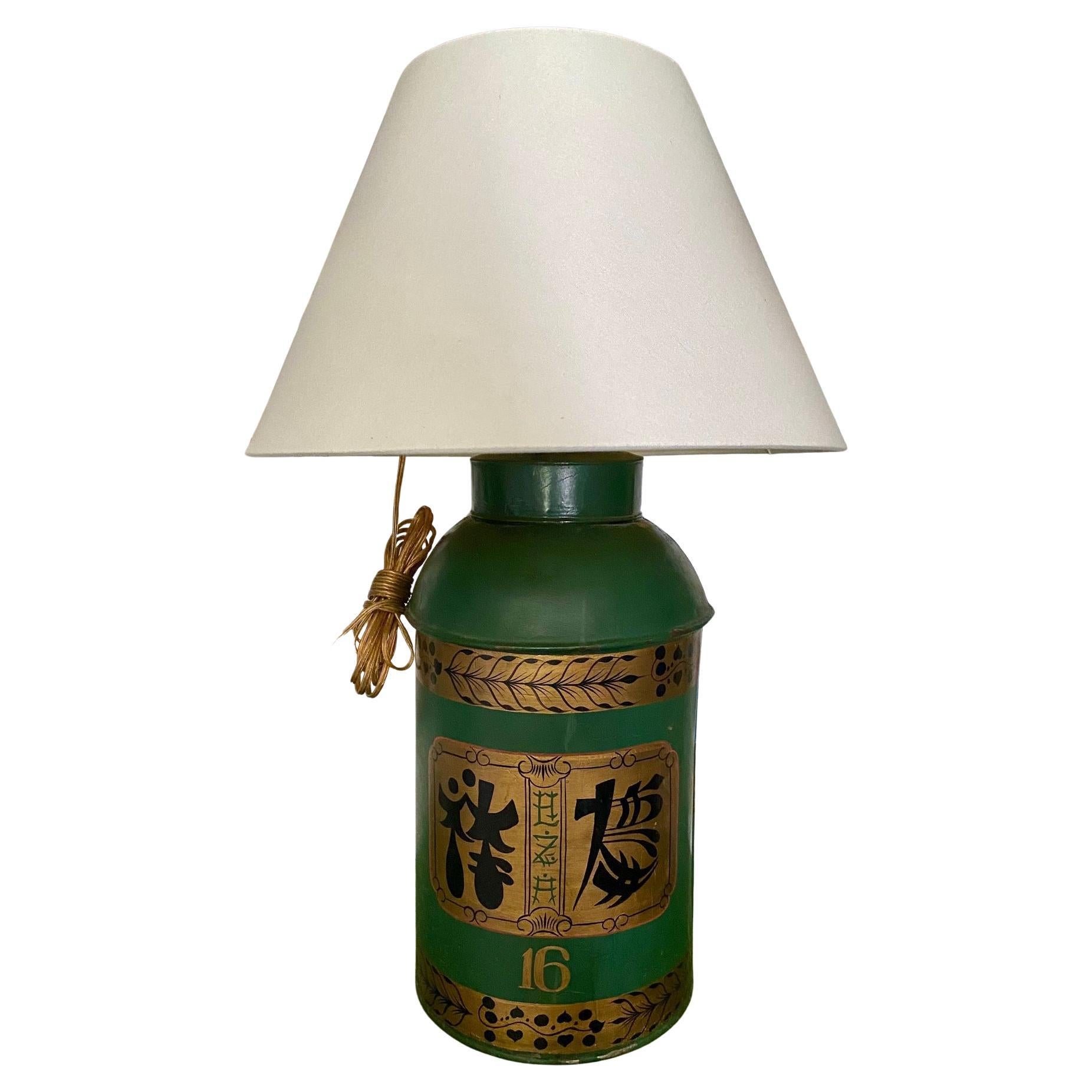 19th Century Chinoiserie Export Tole Tea Canister Table Lamp