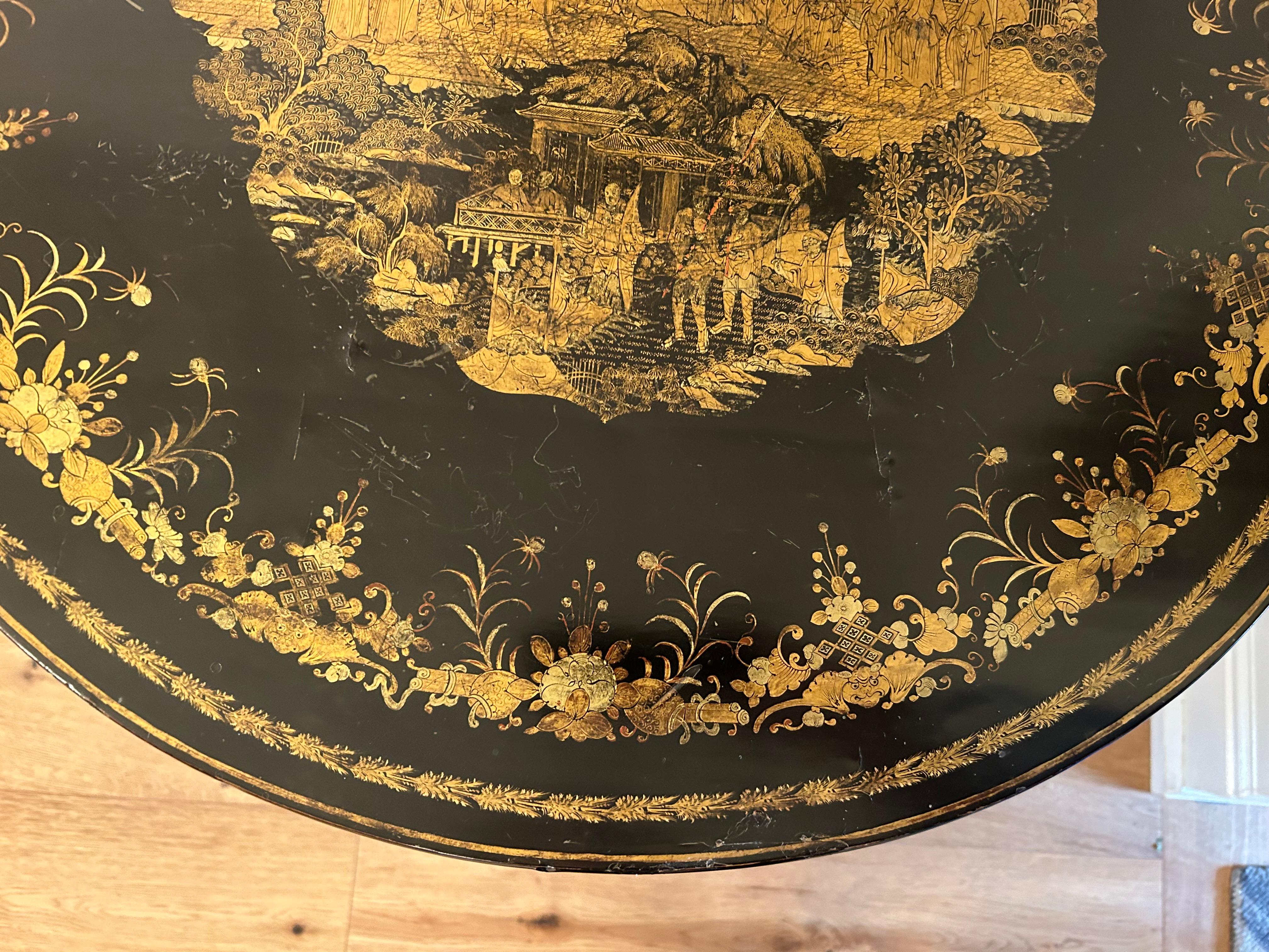 19th Century Chinoiserie Lacquer Pedestal Table For Sale 2