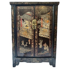 Antique 19th Century Chinoiserie Lacquer Side Cabinet