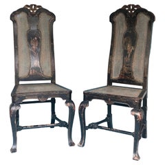 19th Century Chinoiserie Lacquered Antique Chair England Set of 2