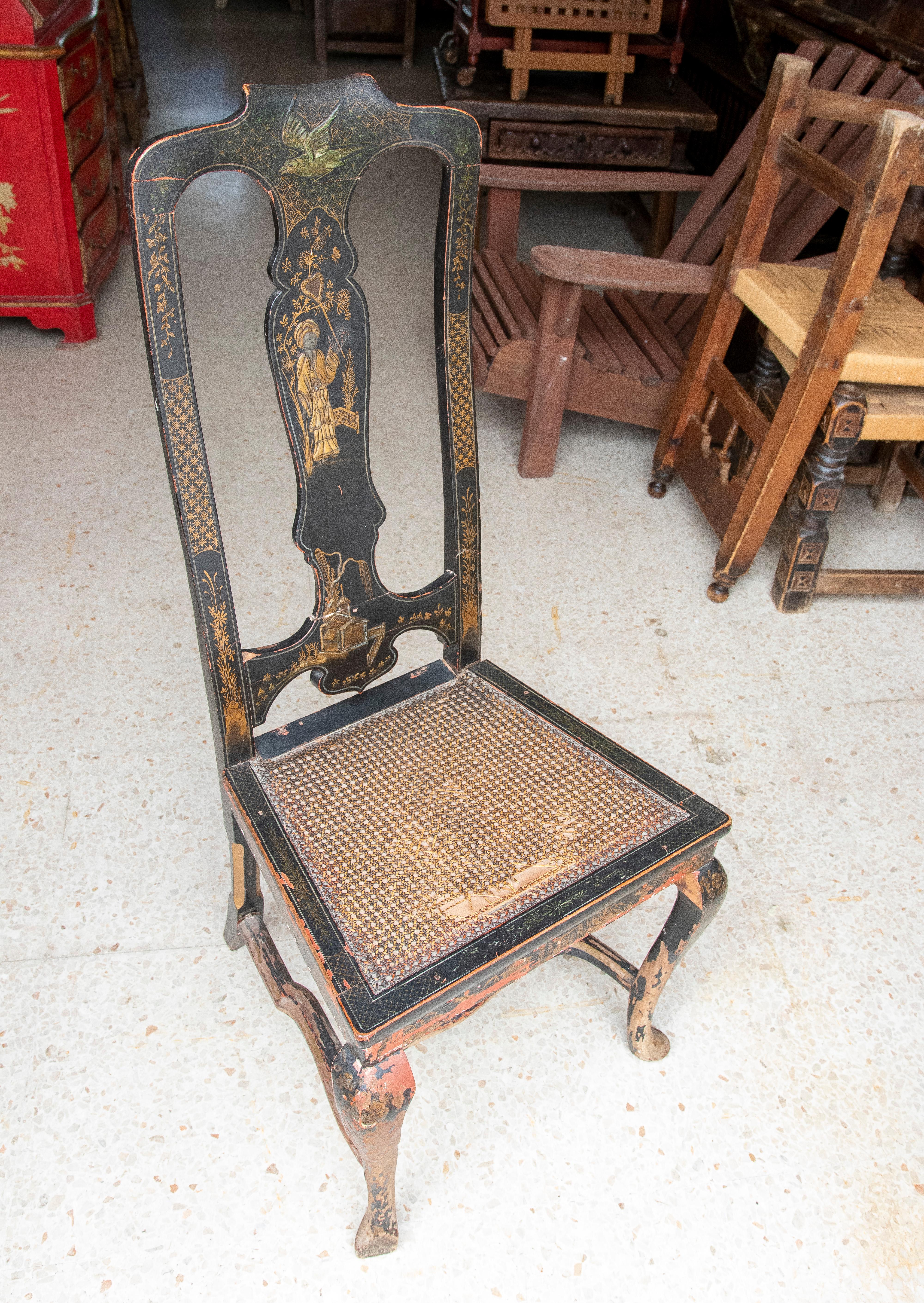 English 19th Century Chinoiserie Lacquered Chair from England For Sale