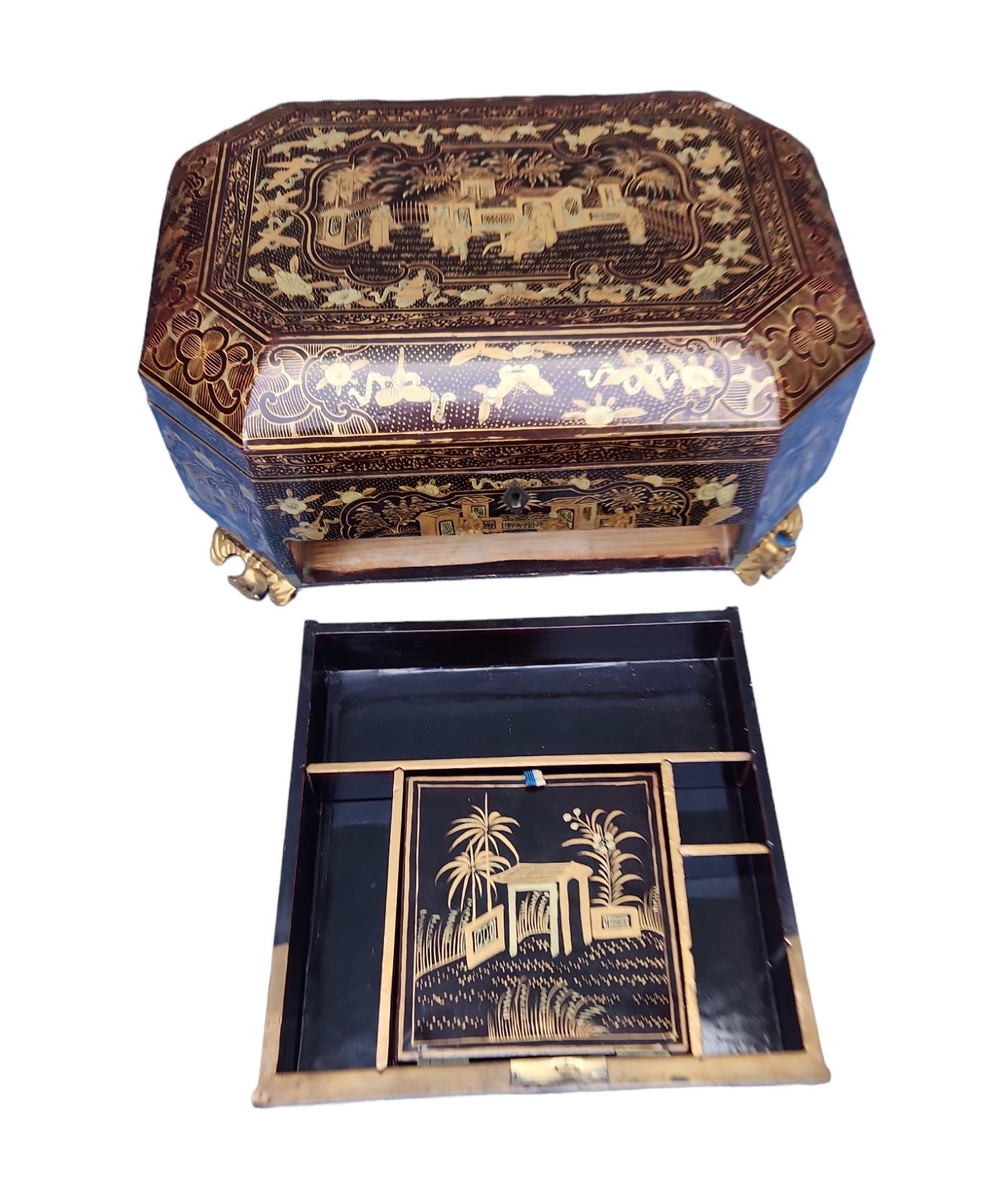 19th Century Chinoiserie Lacquered Sewing Box 4