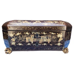 Antique 19th Century Chinoiserie Lacquered Sewing Box