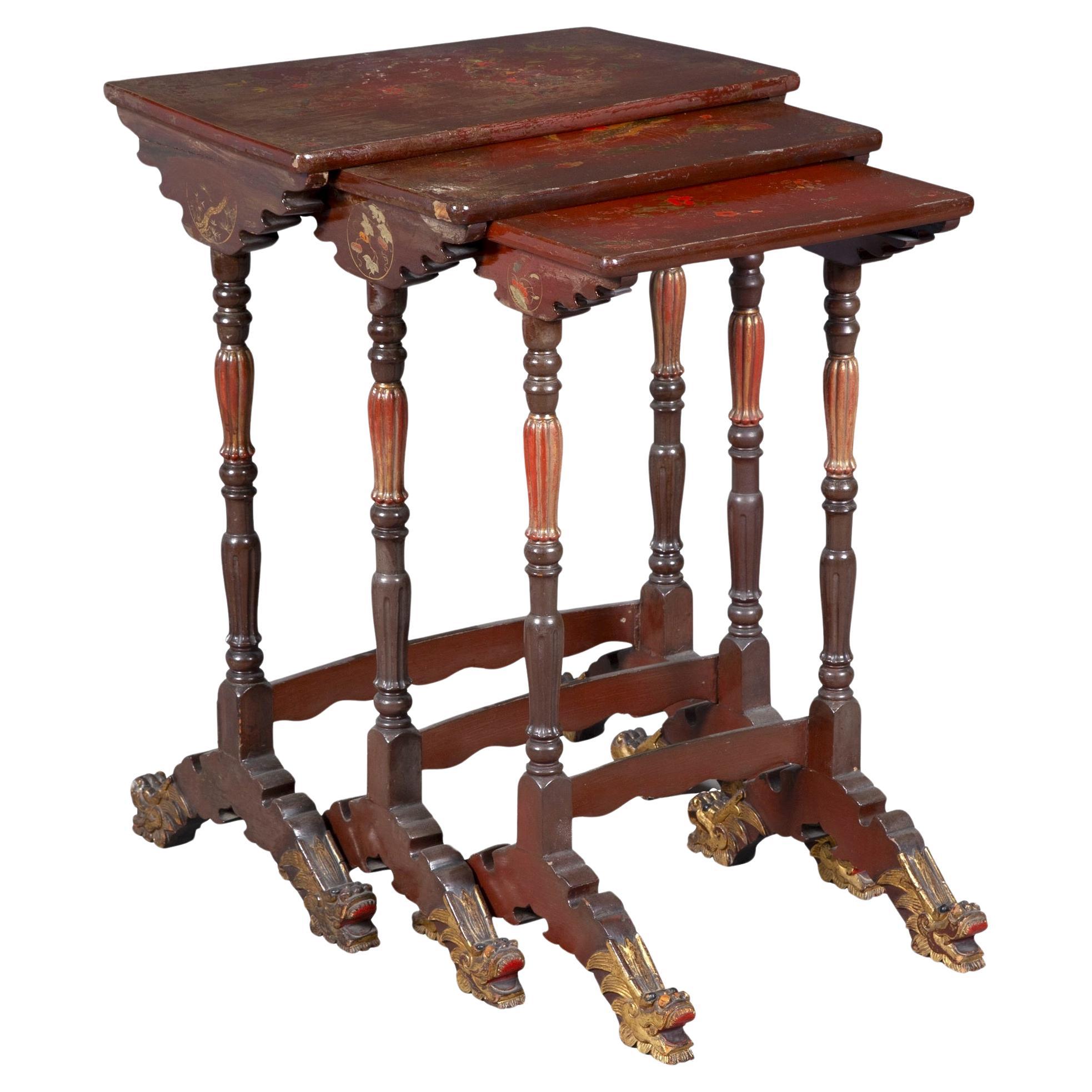 19th Century Chinoiserie Lacquered Three Piece Nesting Tables