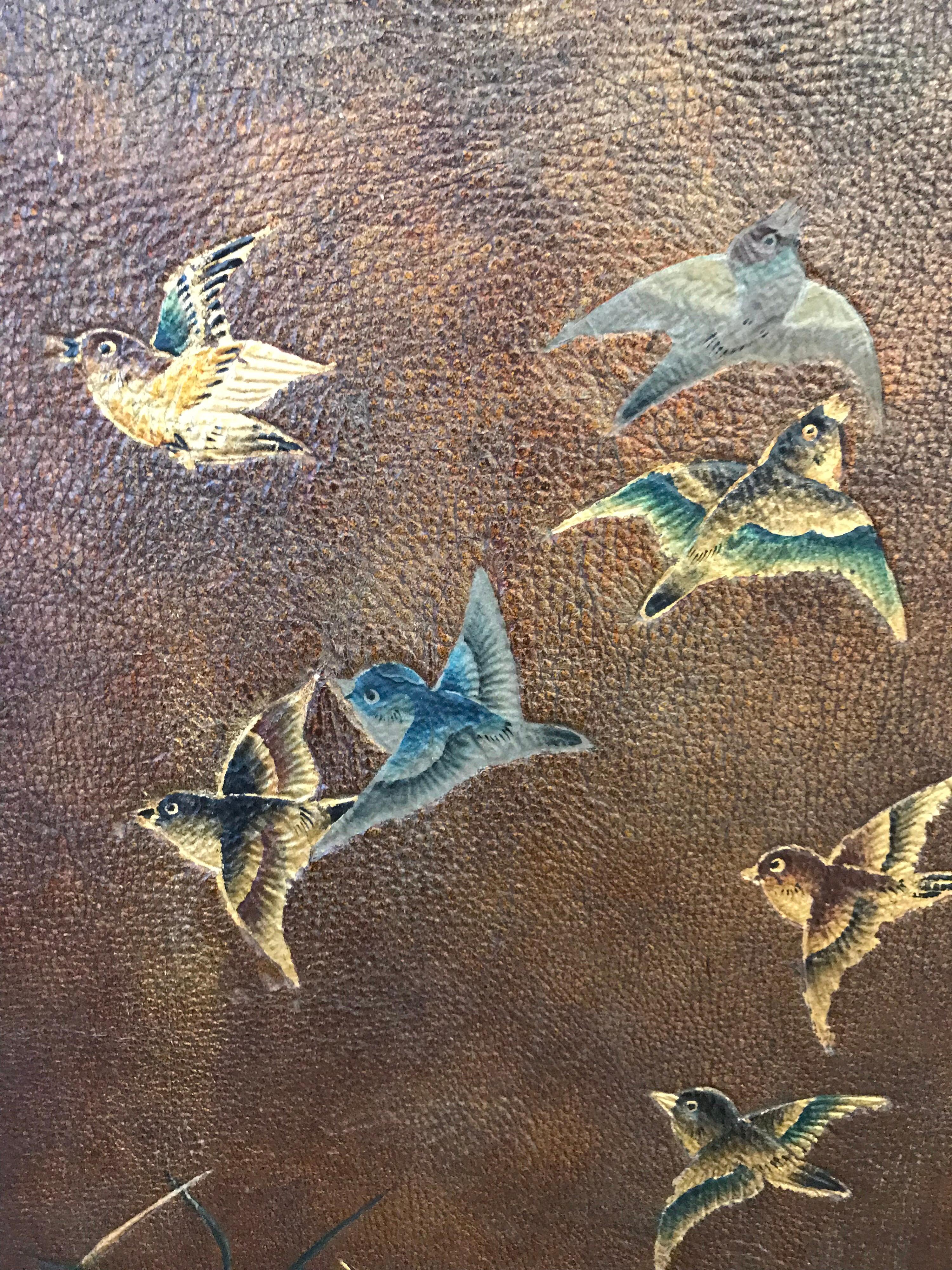 Fanciful 19th Century Chinoiserie Leather Screen For Sale 5