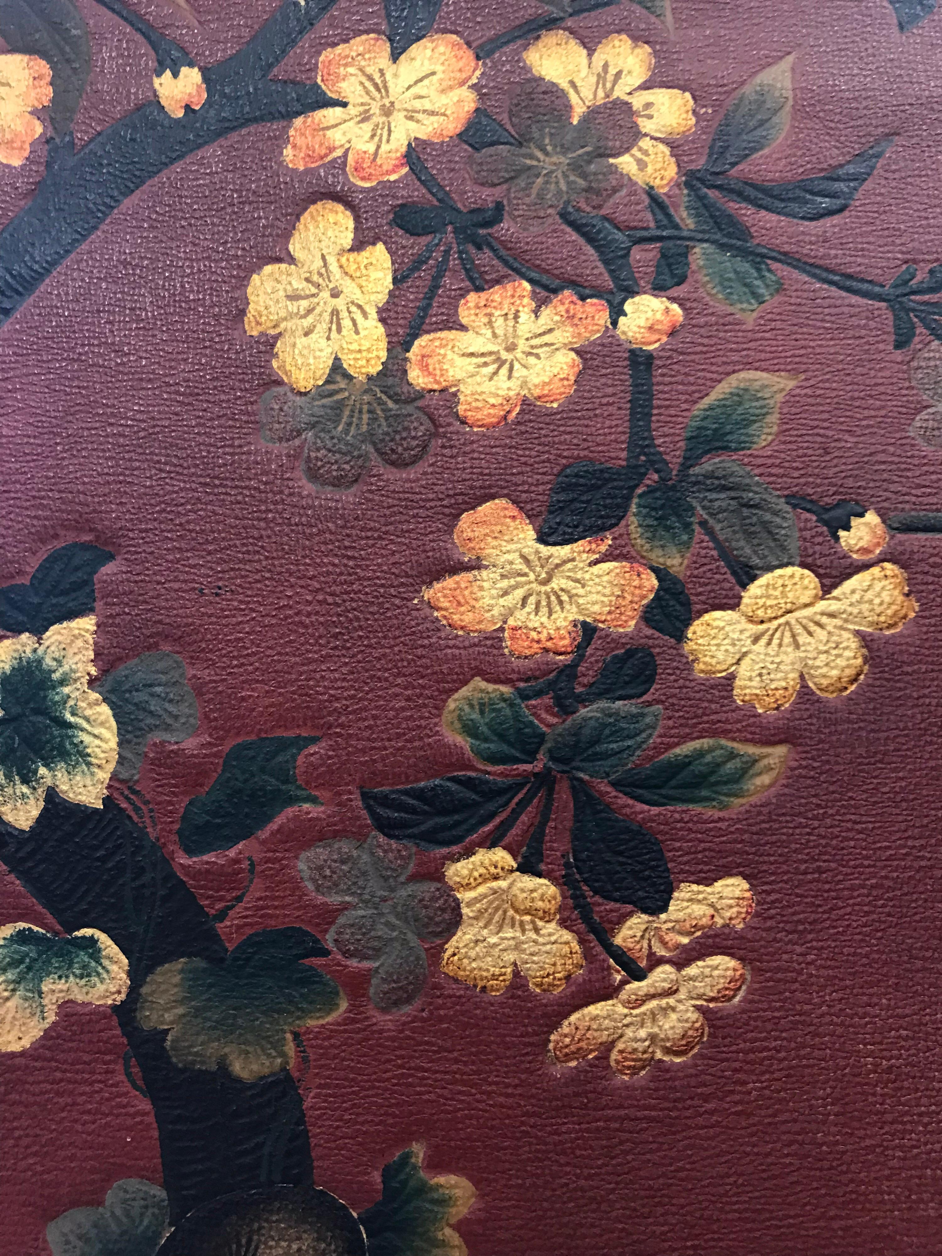 Fanciful 19th Century Chinoiserie Leather Screen For Sale 7