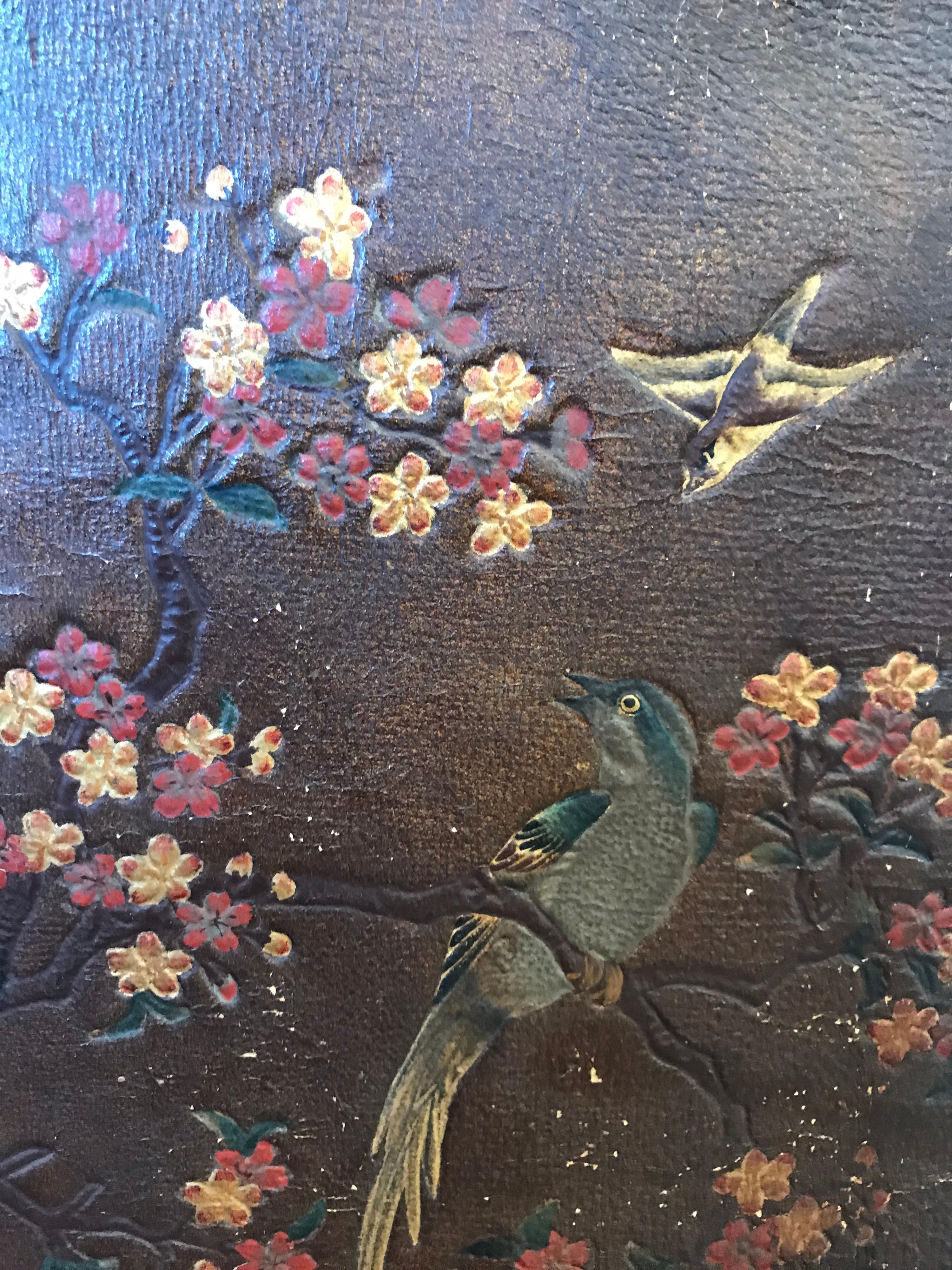 Fanciful 19th Century Chinoiserie Leather Screen For Sale 8