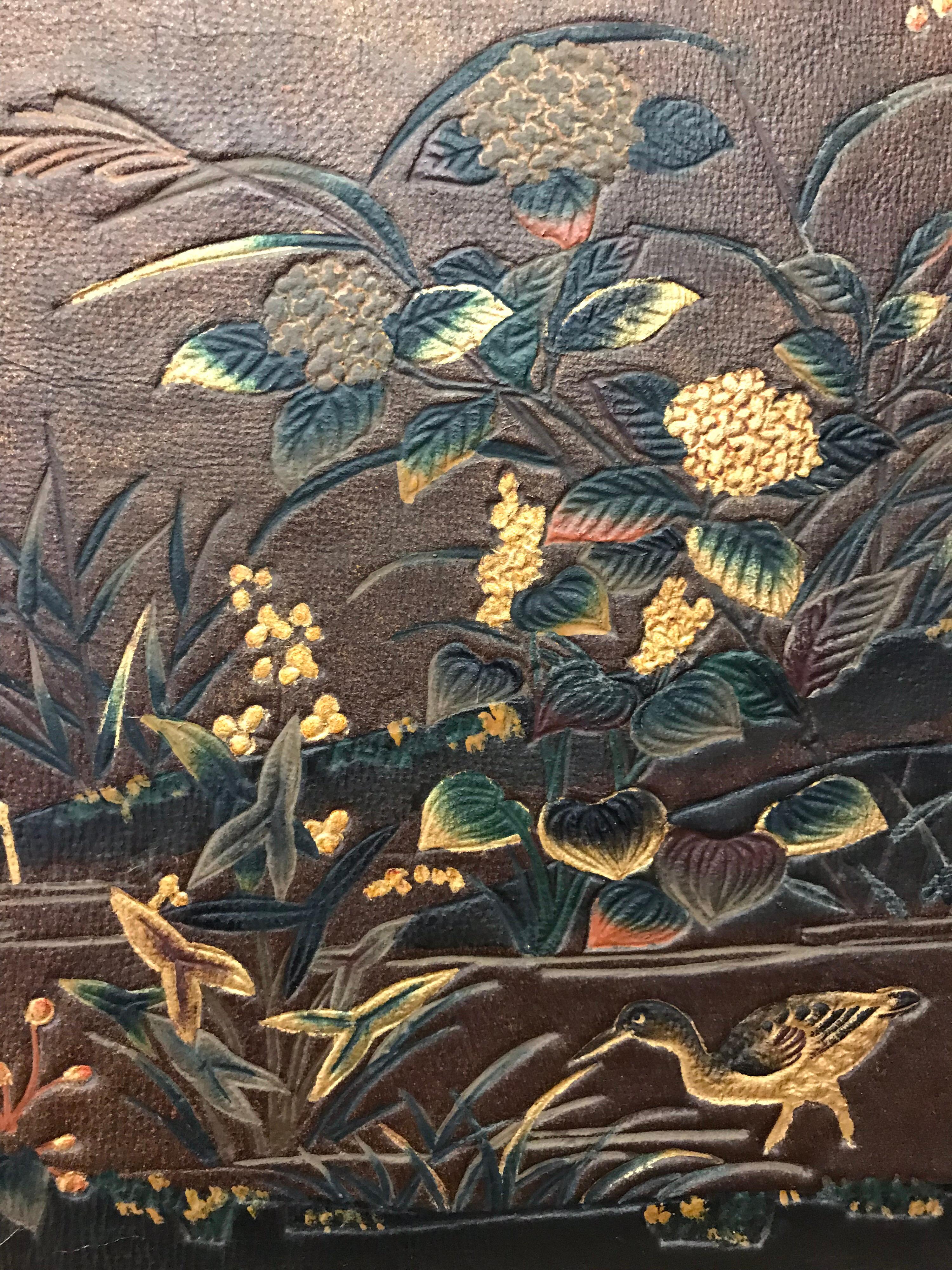 Fanciful 19th Century Chinoiserie Leather Screen For Sale 9
