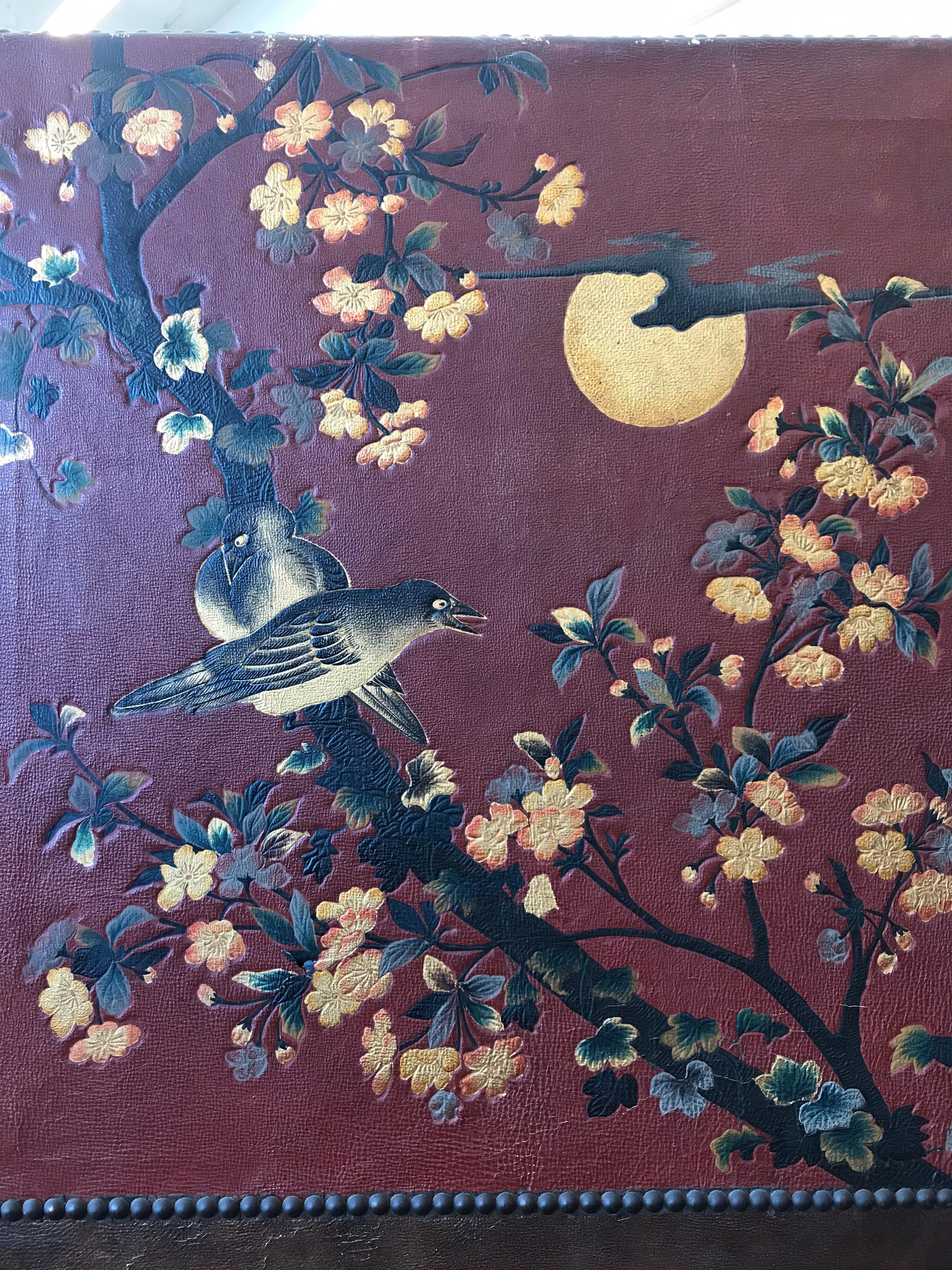 Unknown Fanciful 19th Century Chinoiserie Leather Screen For Sale