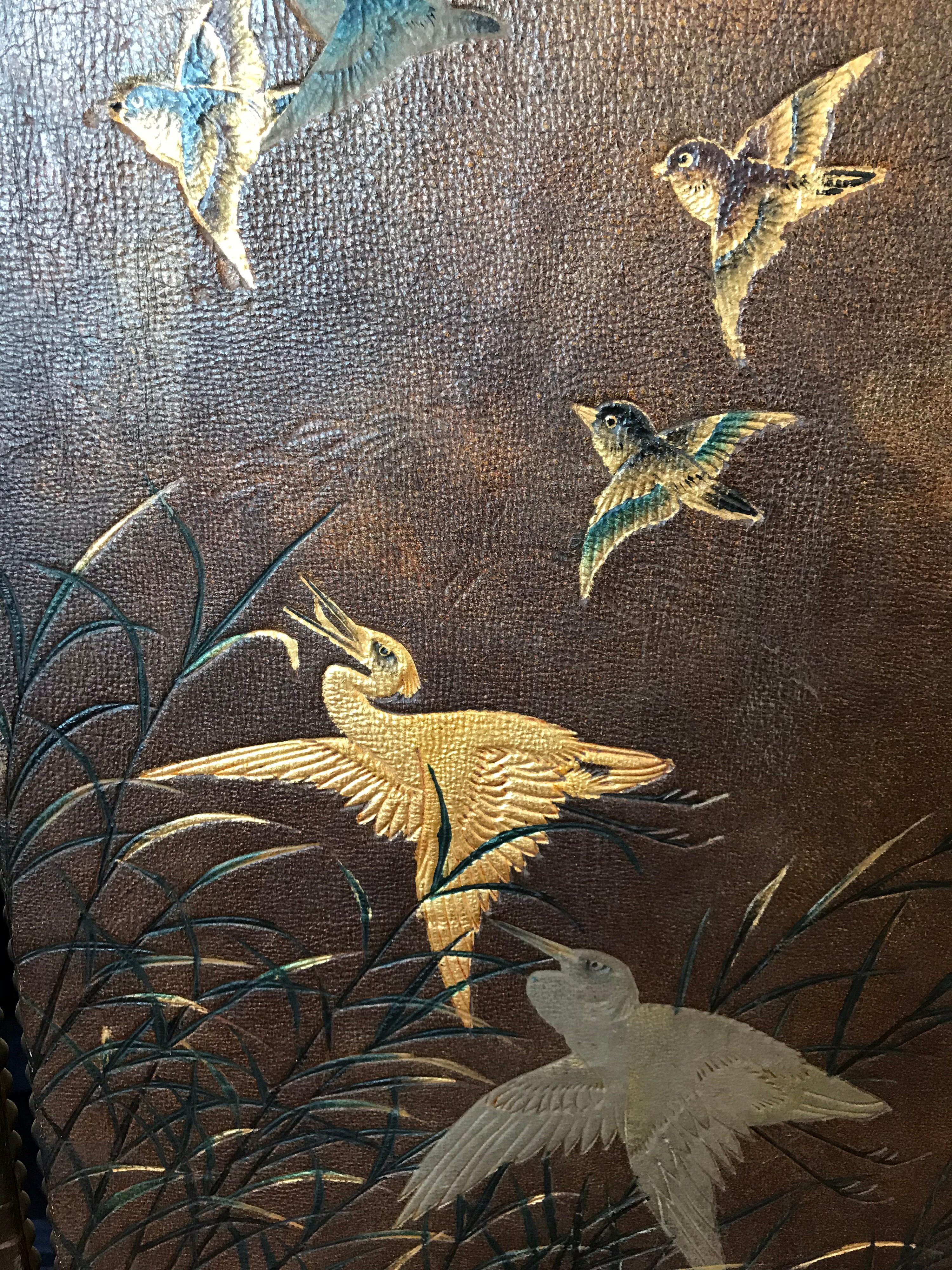 Fanciful 19th Century Chinoiserie Leather Screen In Good Condition For Sale In New York, NY