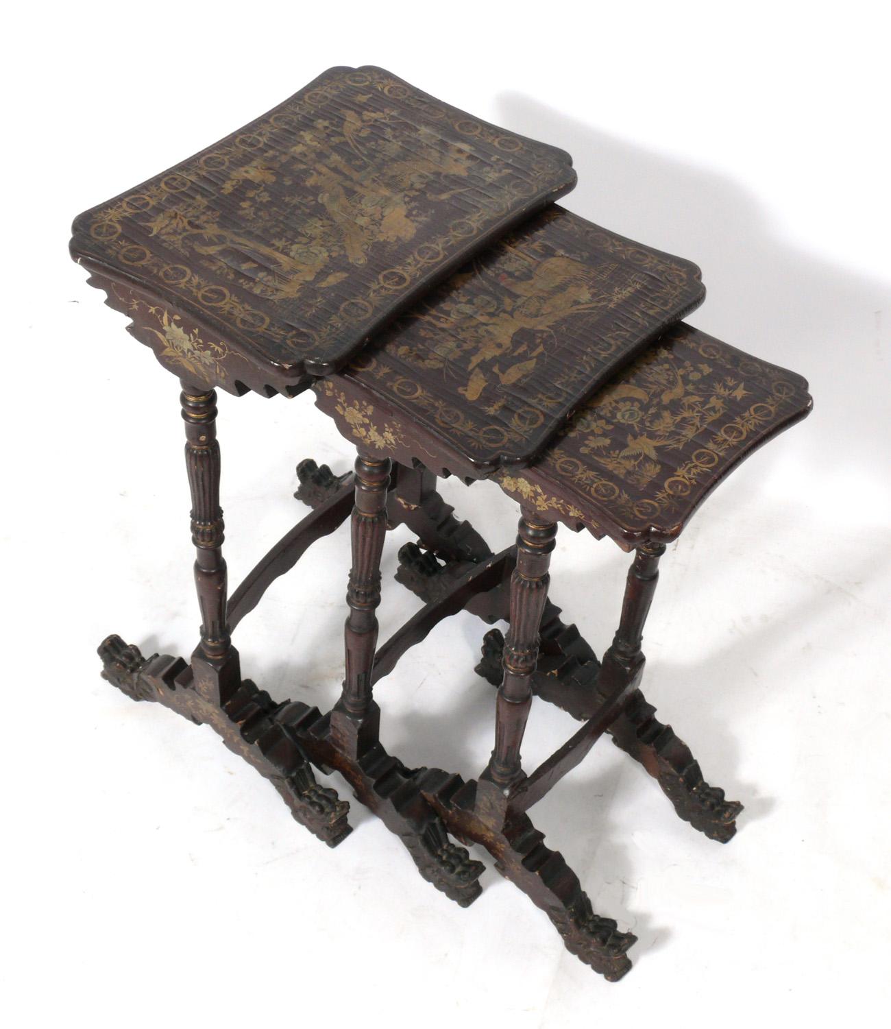 Gilt 19th Century Chinoiserie Nesting Tables For Sale