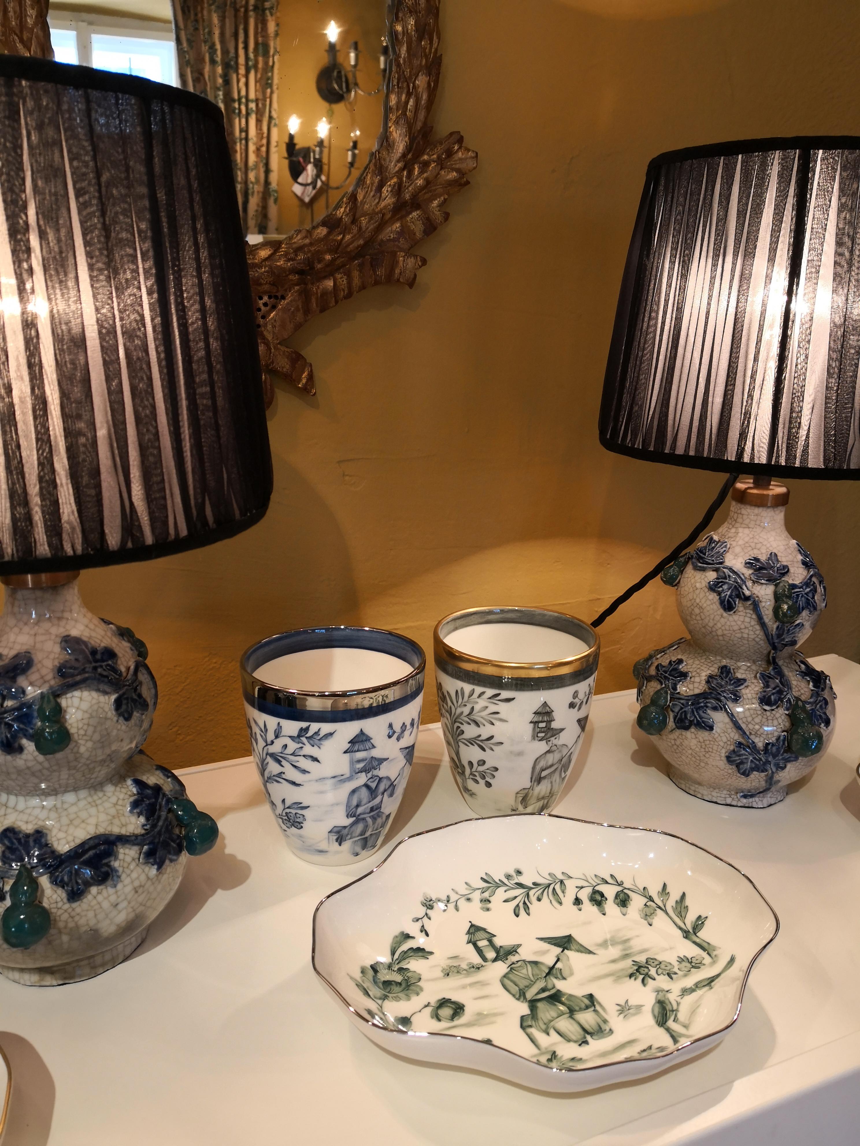 19th Century Chinoiserie Pair of Table Lamps with Organza Shades 4