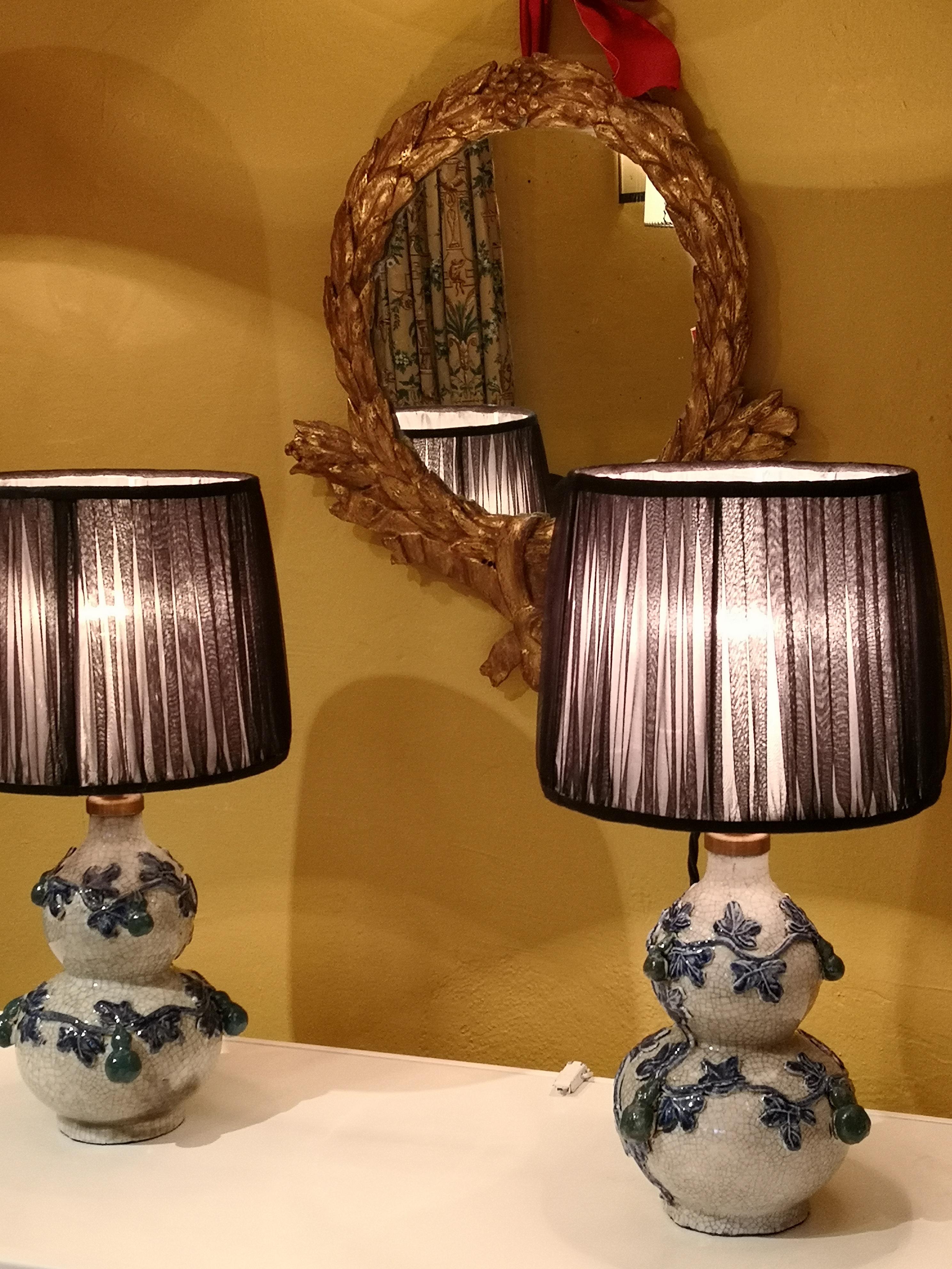 19th Century Chinoiserie Pair of Table Lamps with Organza Shades 2