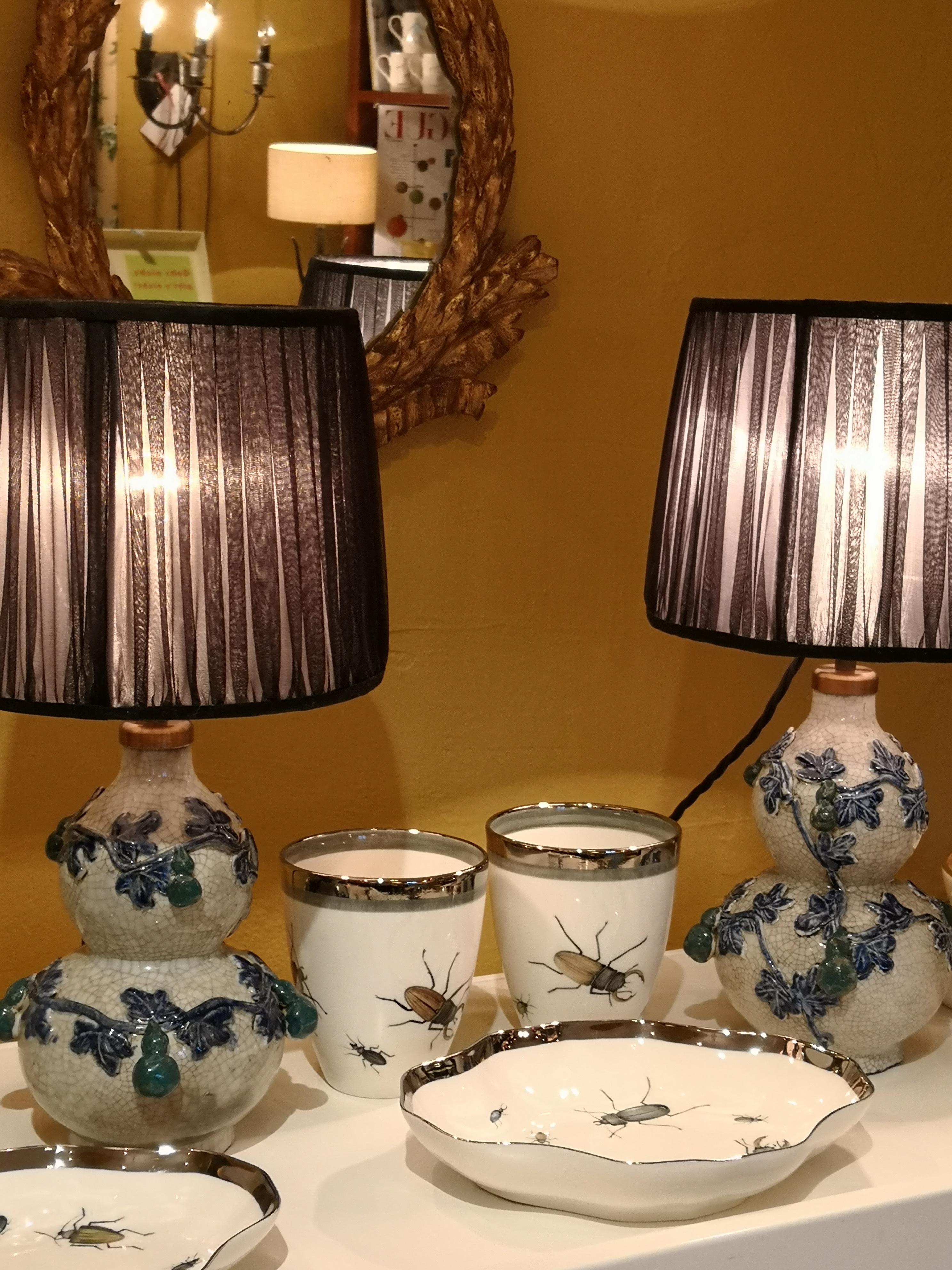 19th Century Chinoiserie Pair of Table Lamps with Organza Shades 3