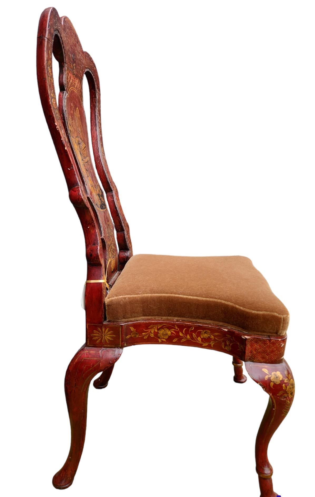 Nicely detailed Queen Anne chair. Seat was originally can but now hard upholstered in new mohair. Strong and sturdy.