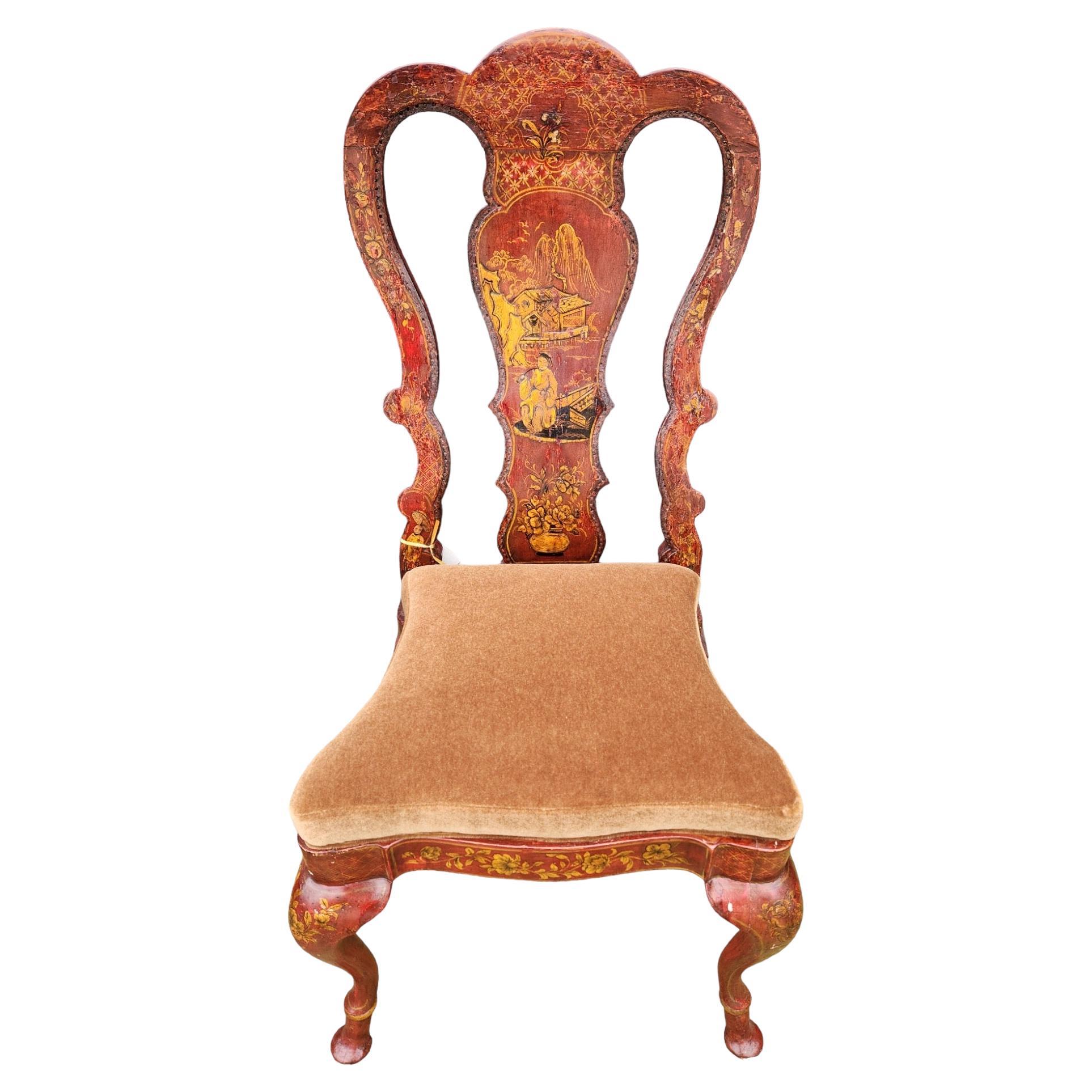 Chaise de style Queen Anne en Chinoiserie du 19ème siècle