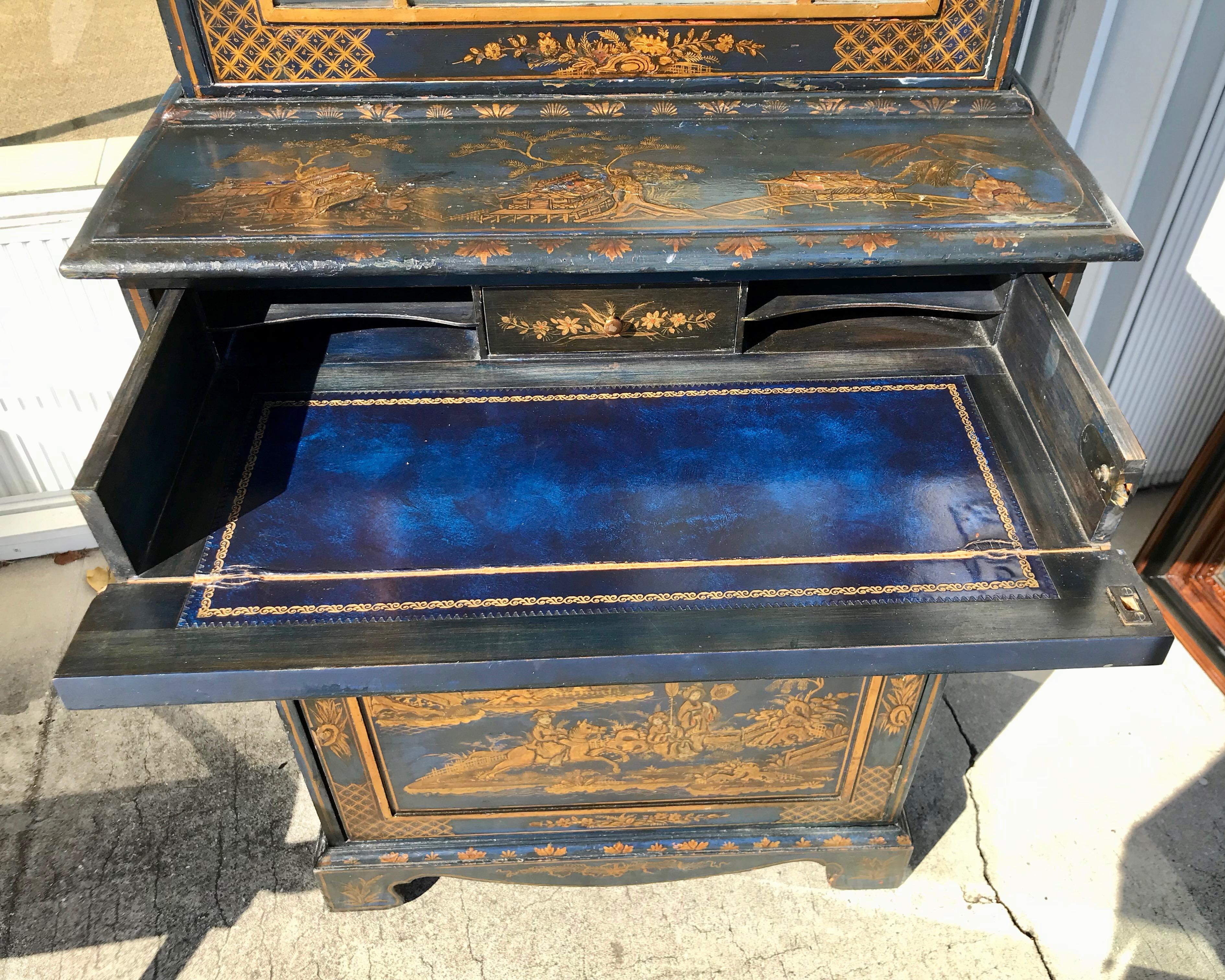 Metal 19th Century Chinoiserie Secretary Bookcase