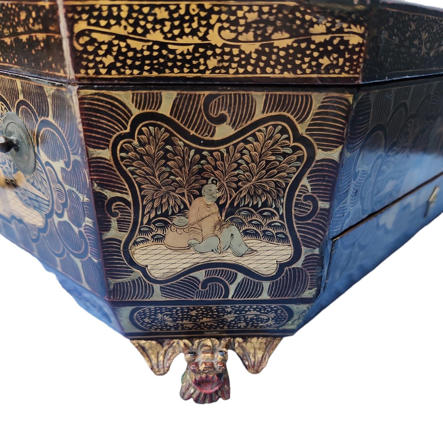 Boîte à couture Chinoiserie du 19ème siècle en vente 4