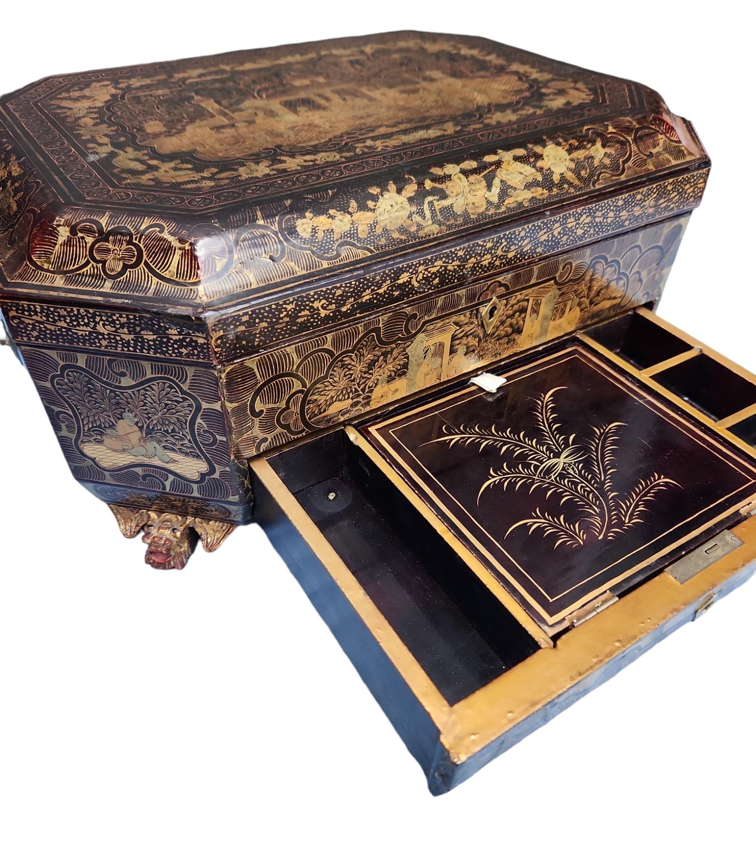 19th Century Chinoiserie Sewing Box For Sale 6