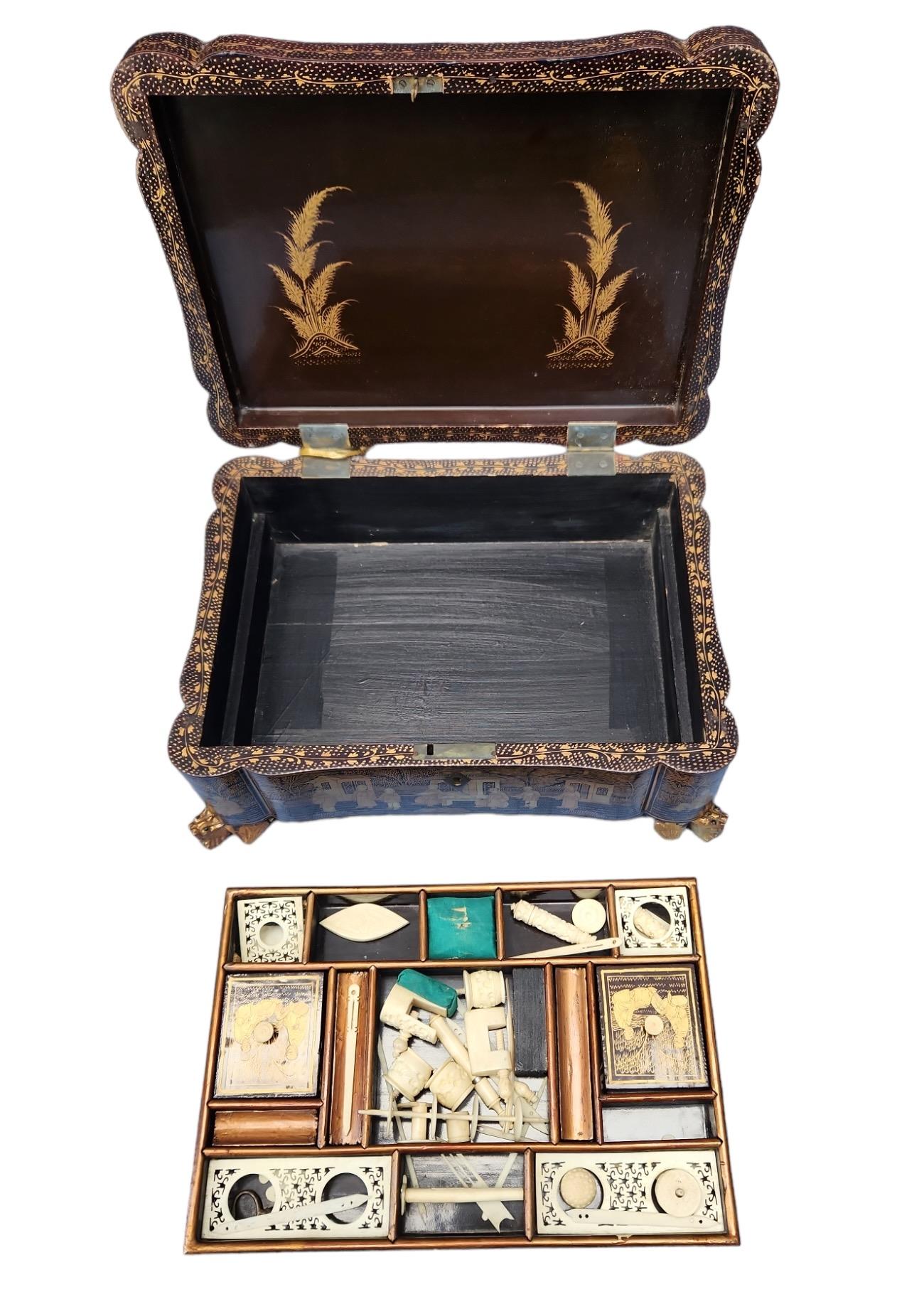 Afghan 19th Century Chinoiserie Sewing Box For Sale