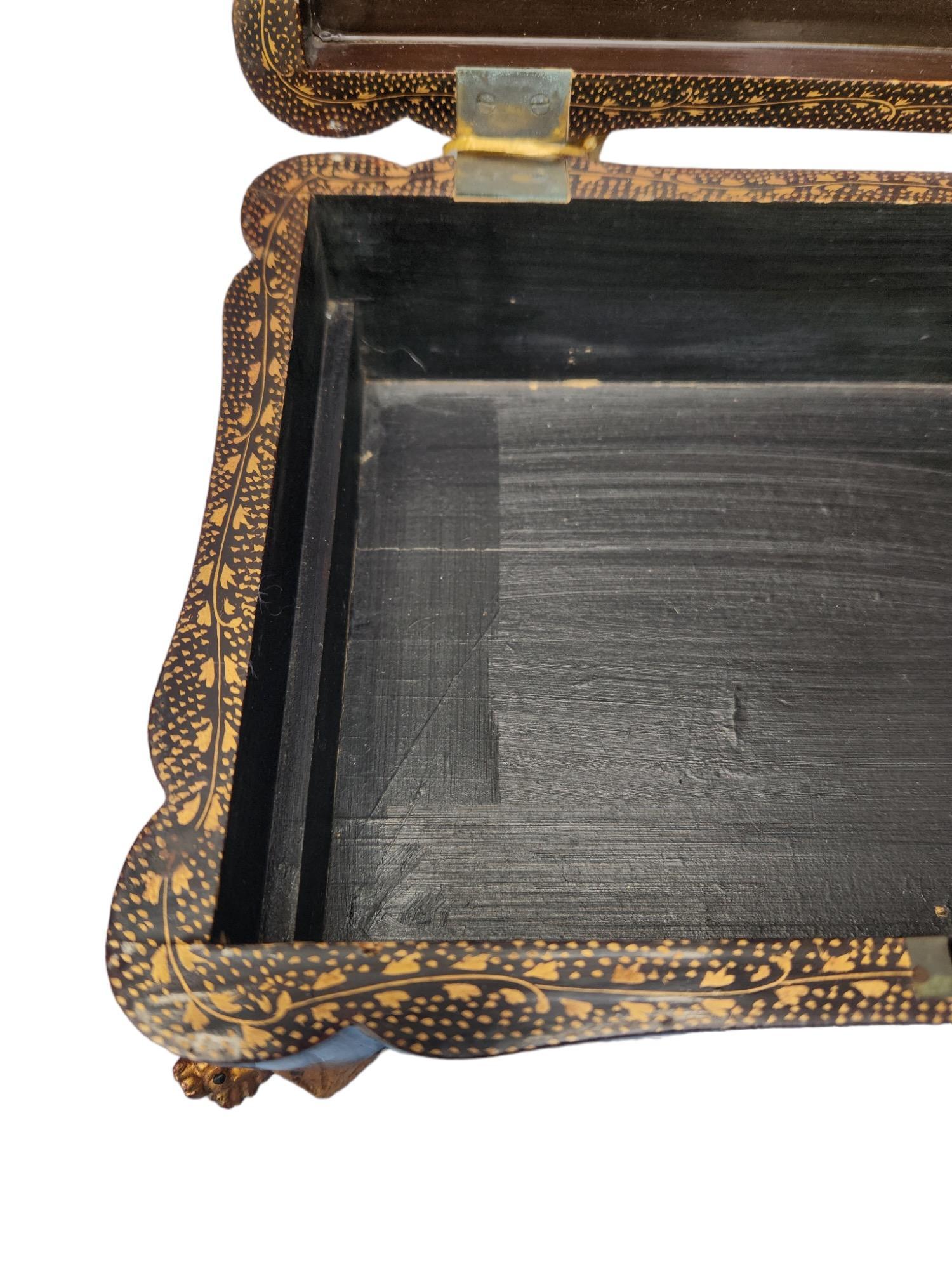 Hand-Carved 19th Century Chinoiserie Sewing Box For Sale