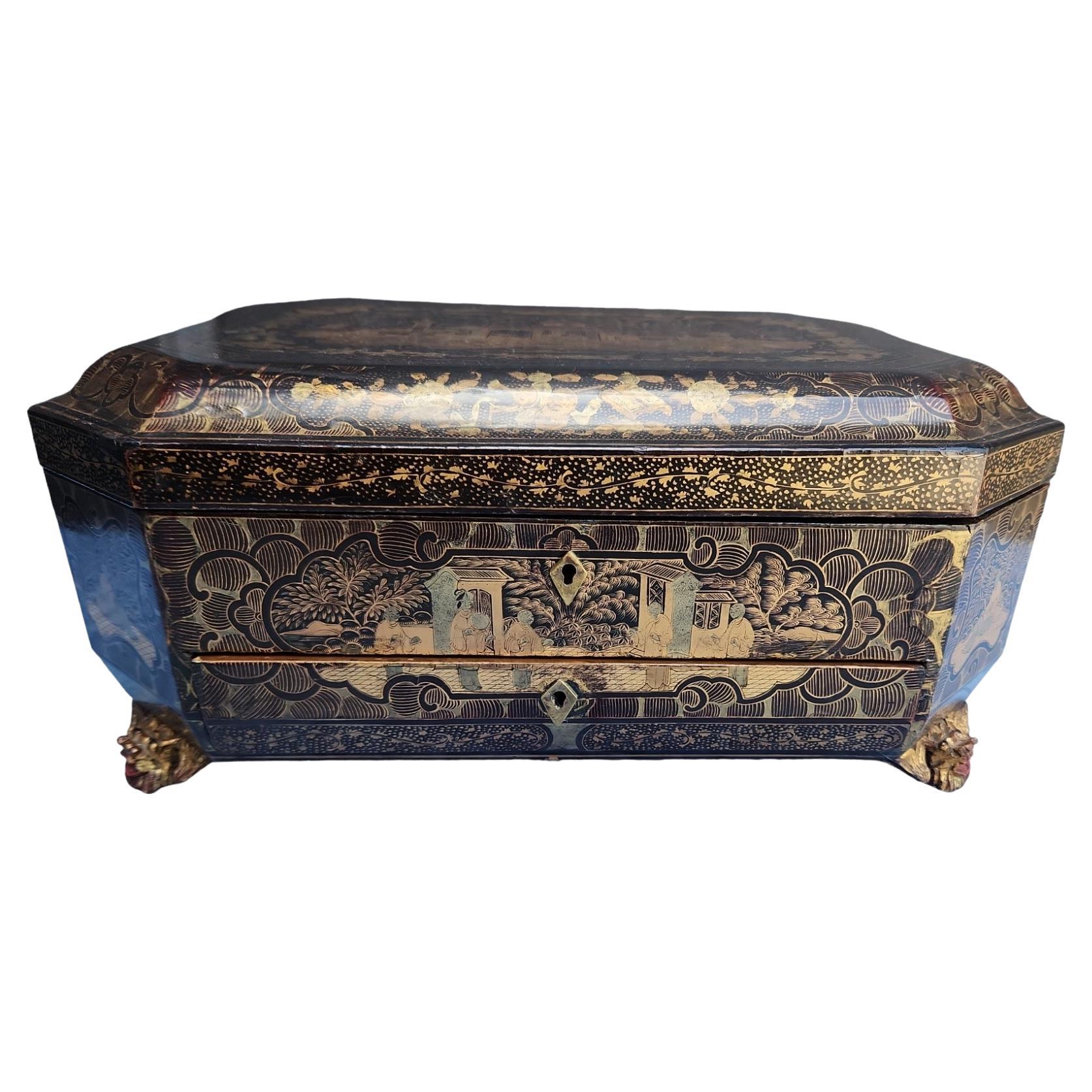 19th Century Chinoiserie Sewing Box For Sale
