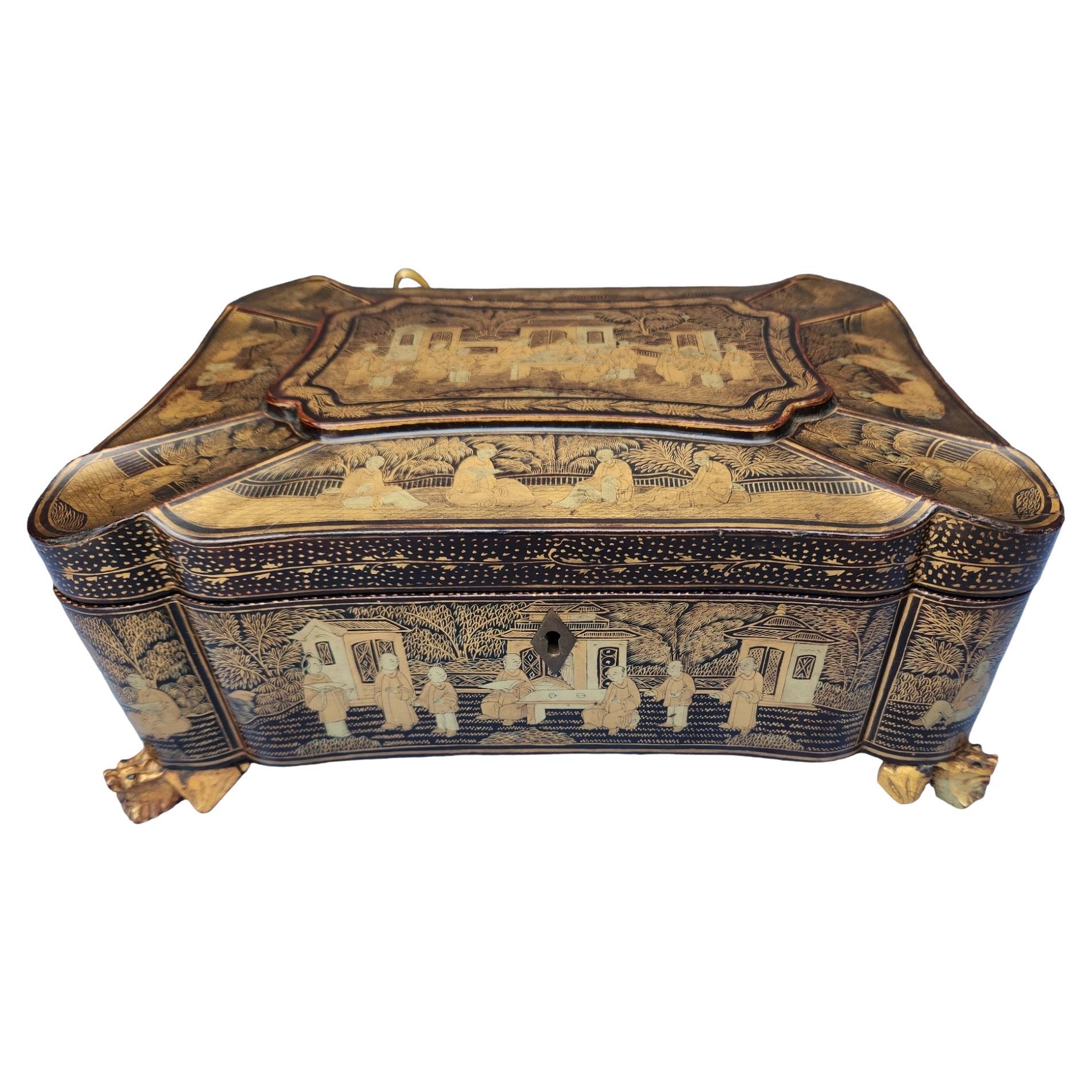 19th Century Chinoiserie Sewing Box For Sale