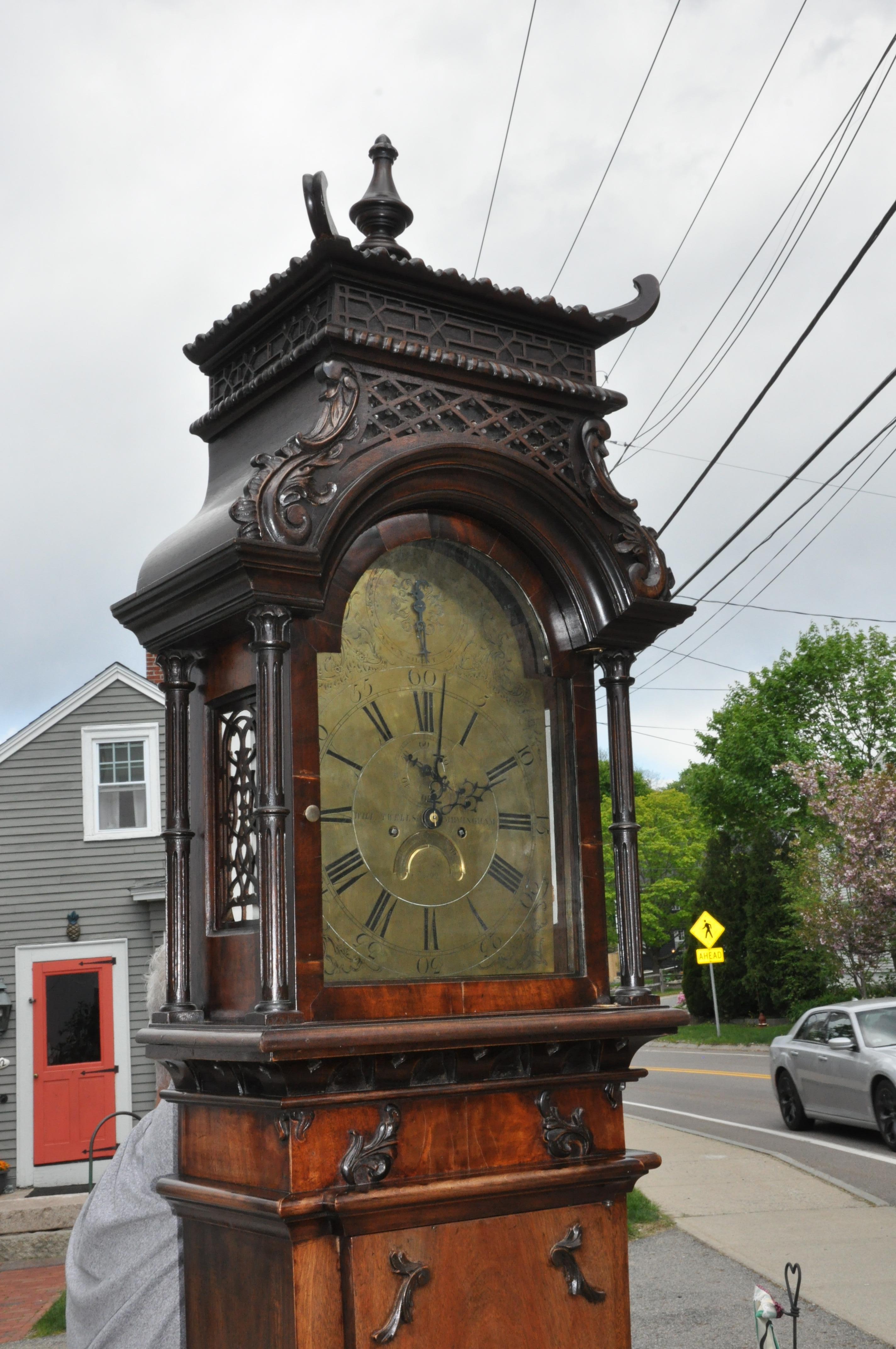 Chinese Chippendale 19th Century Chinoiserie Tall Case Clock After Thomas Chippendale For Sale