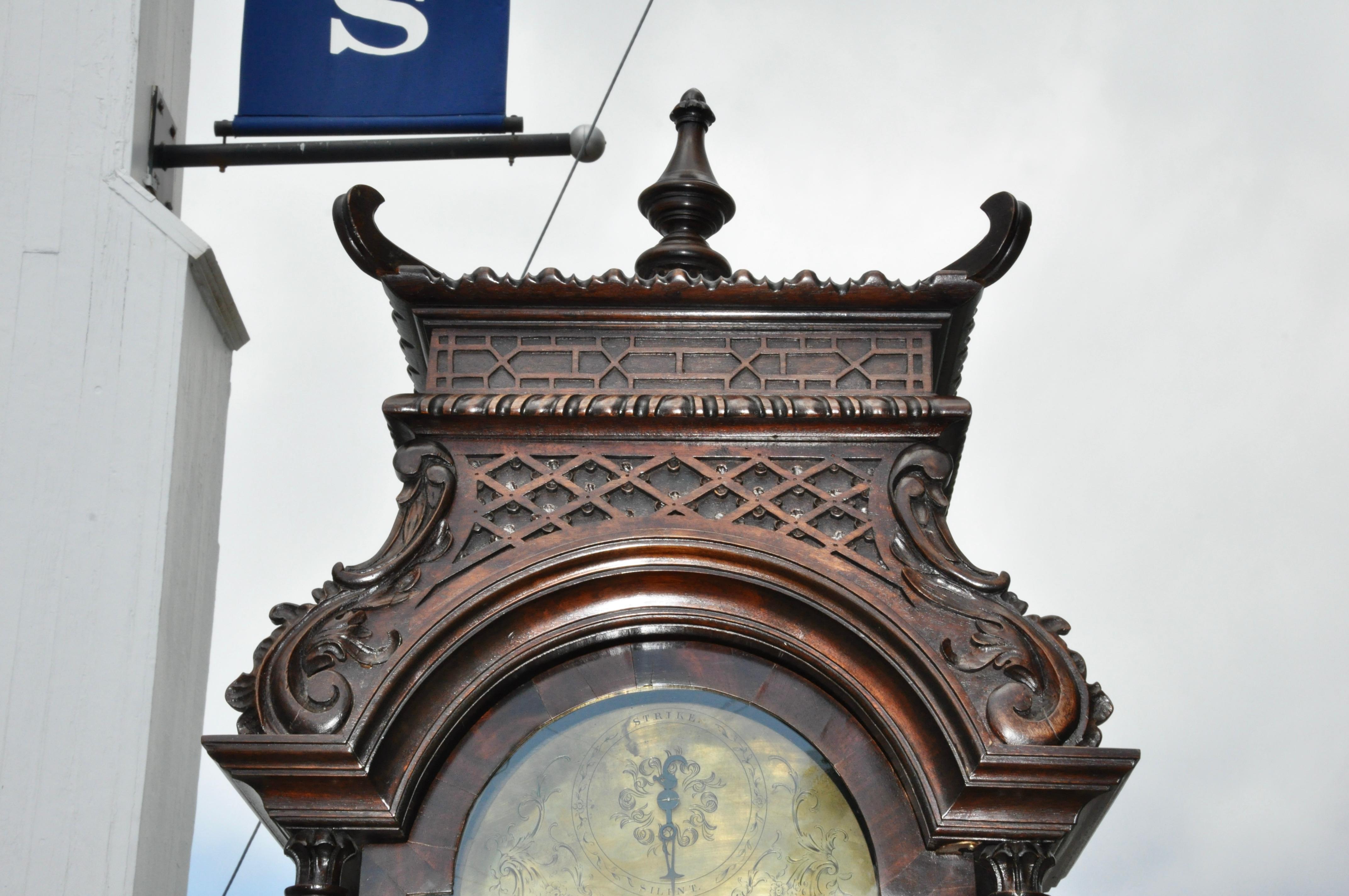 19th Century Chinoiserie Tall Case Clock After Thomas Chippendale In Good Condition For Sale In Essex, MA